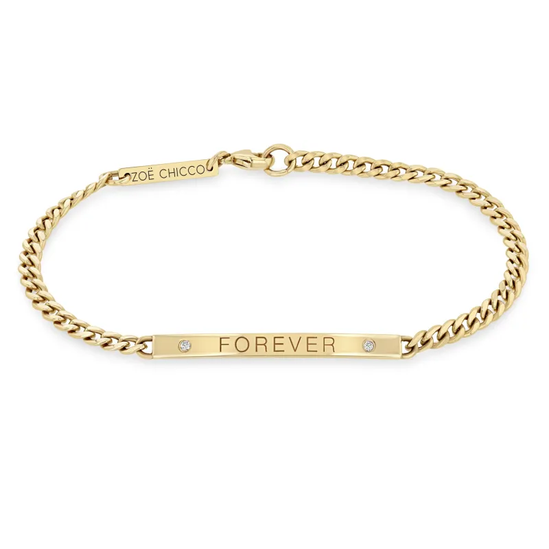 14k Small Curb Chain Personalized ID Bracelet with 2 Diamonds sold by Zoe Chicco