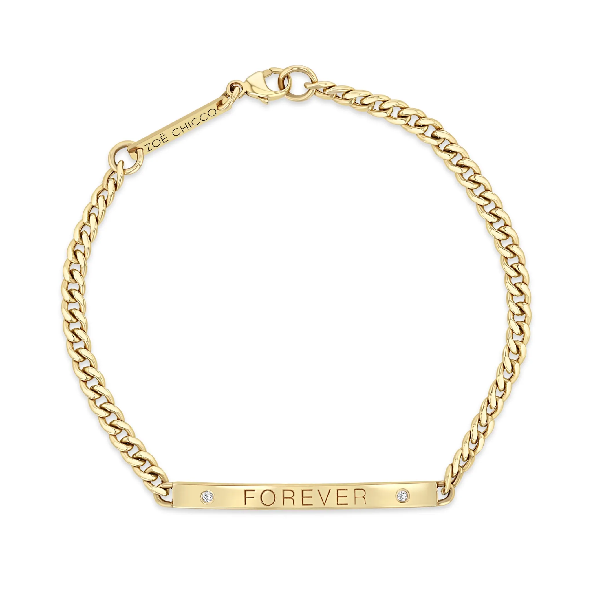 14k Small Curb Chain Personalized ID Bracelet with 2 Diamonds sold by Zoe Chicco product image thumbnail 2