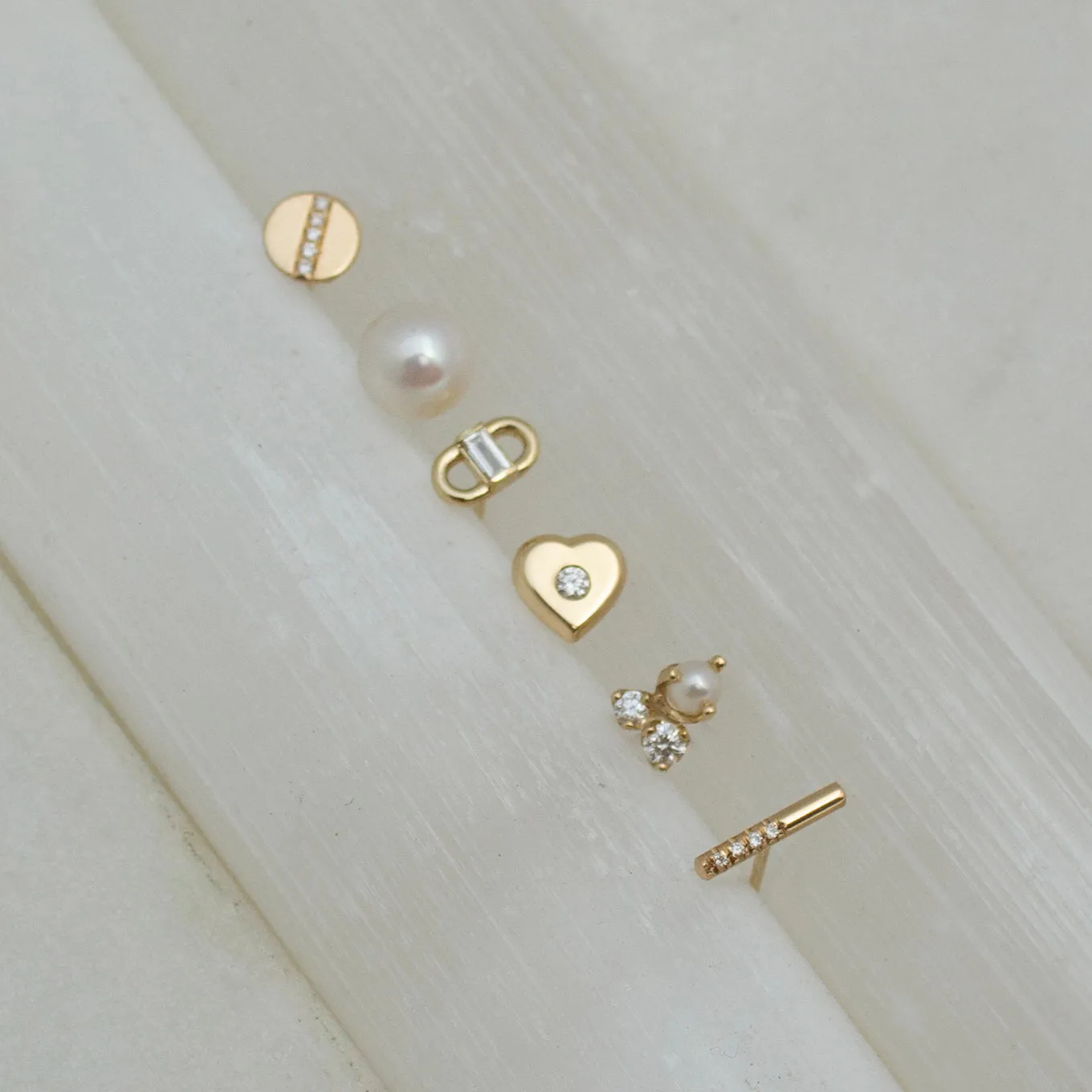 14k Offset Pavé Diamond Bar Studs sold by Zoe Chicco product image thumbnail 2