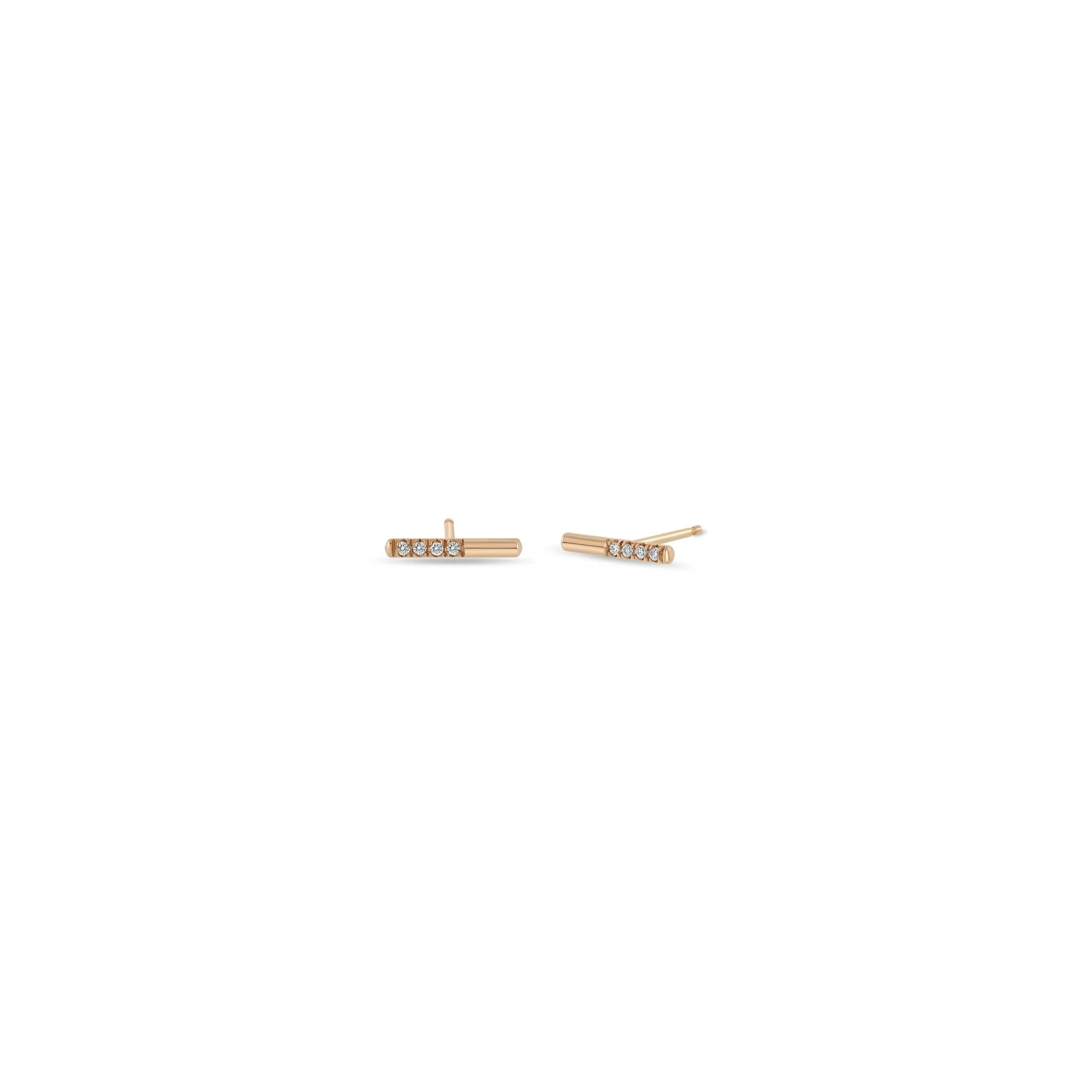 14k Offset Pavé Diamond Bar Studs sold by Zoe Chicco product image thumbnail 3