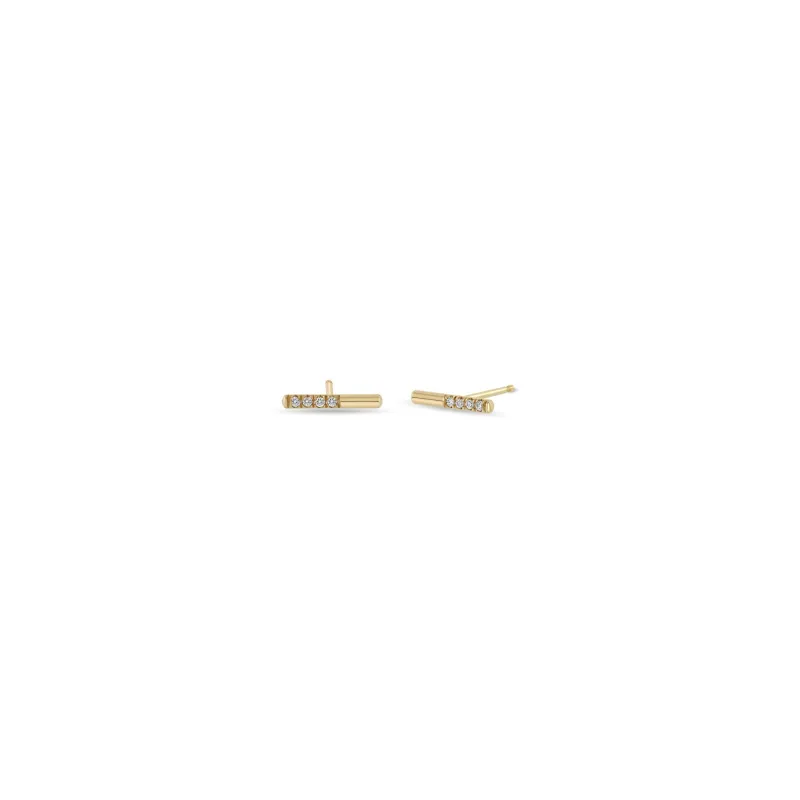 14k Offset Pavé Diamond Bar Studs sold by Zoe Chicco