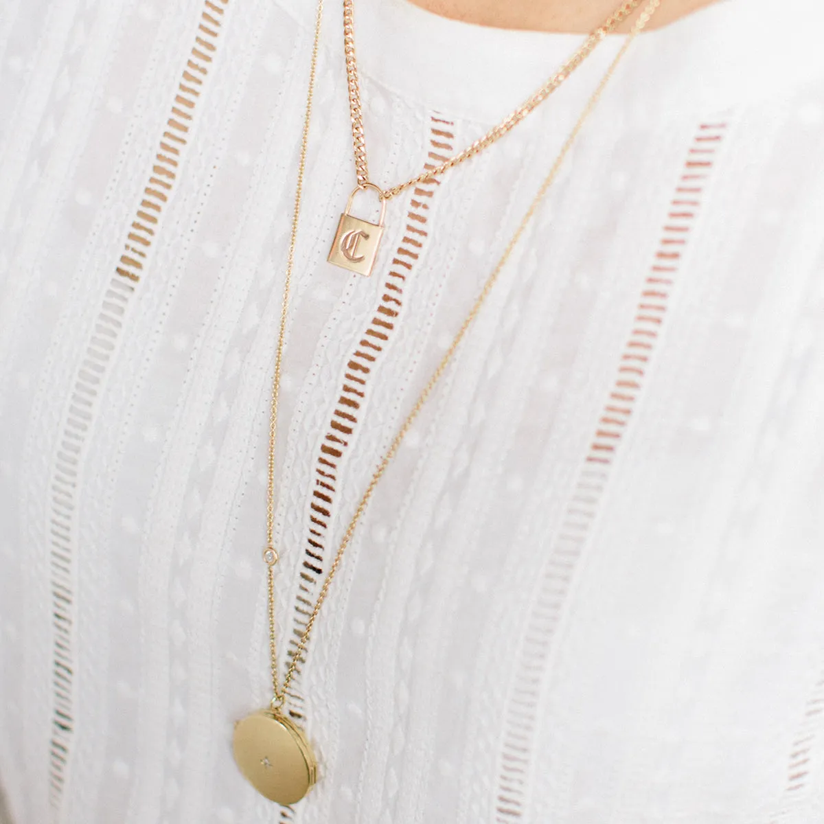 14k Large Engraved Initial Padlock Small Curb Chain Necklace sold by Zoe Chicco product image thumbnail 2