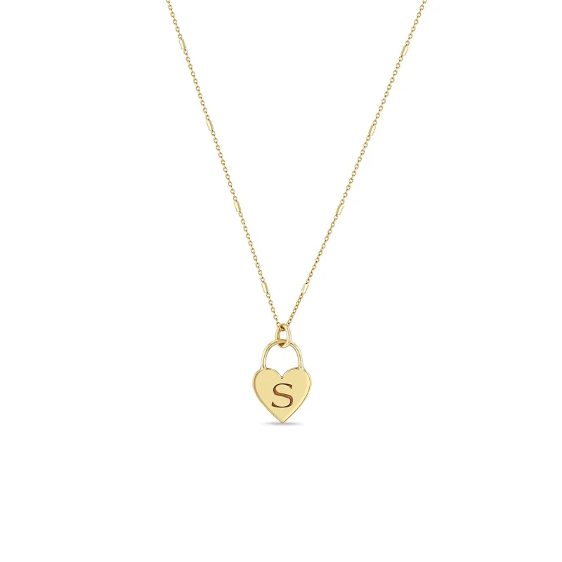 14k Small Engraved Initial Heart Padlock Necklace sold by Zoe Chicco