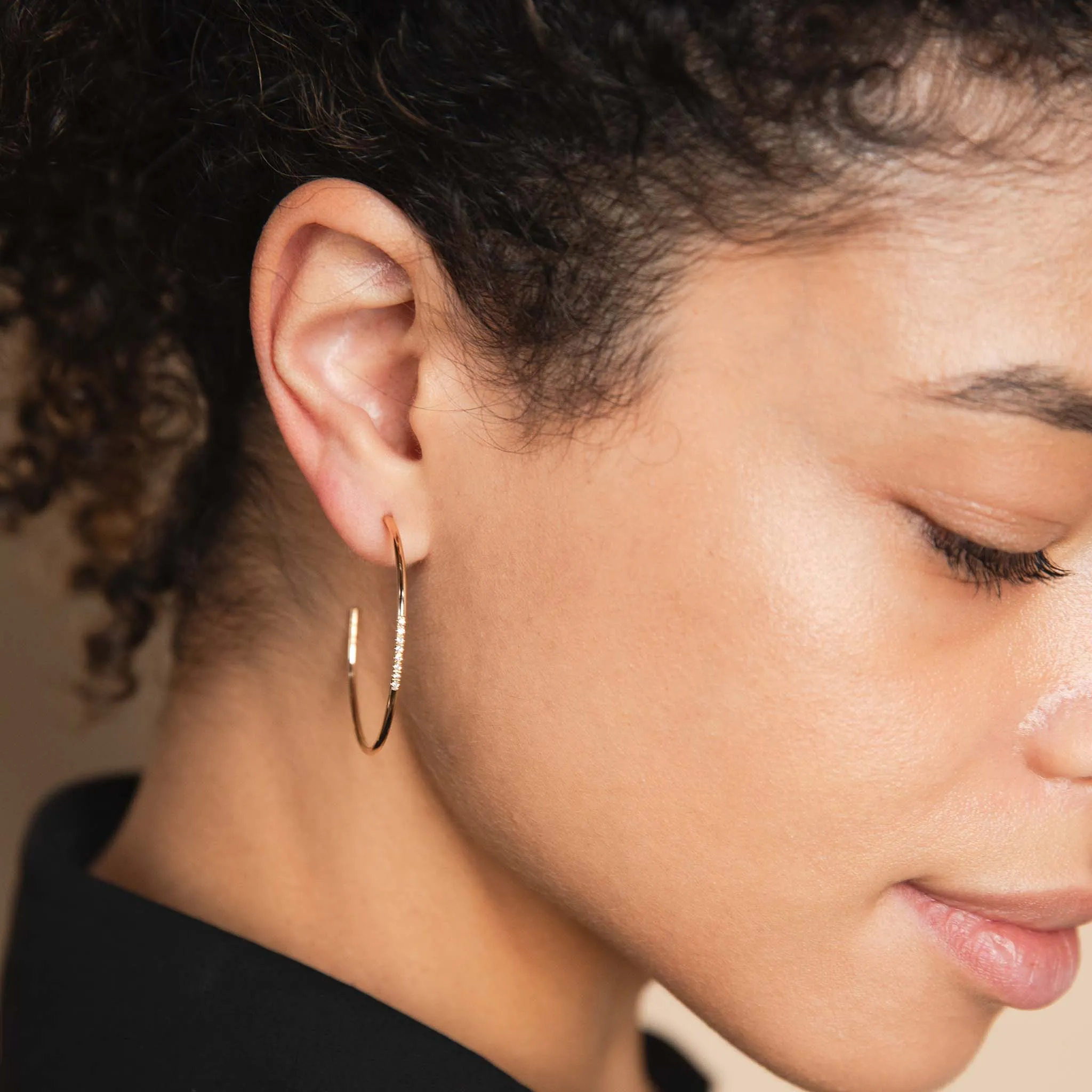 14k Pavé Diamond Thick Wire Large Hoops sold by Zoe Chicco product image thumbnail 2