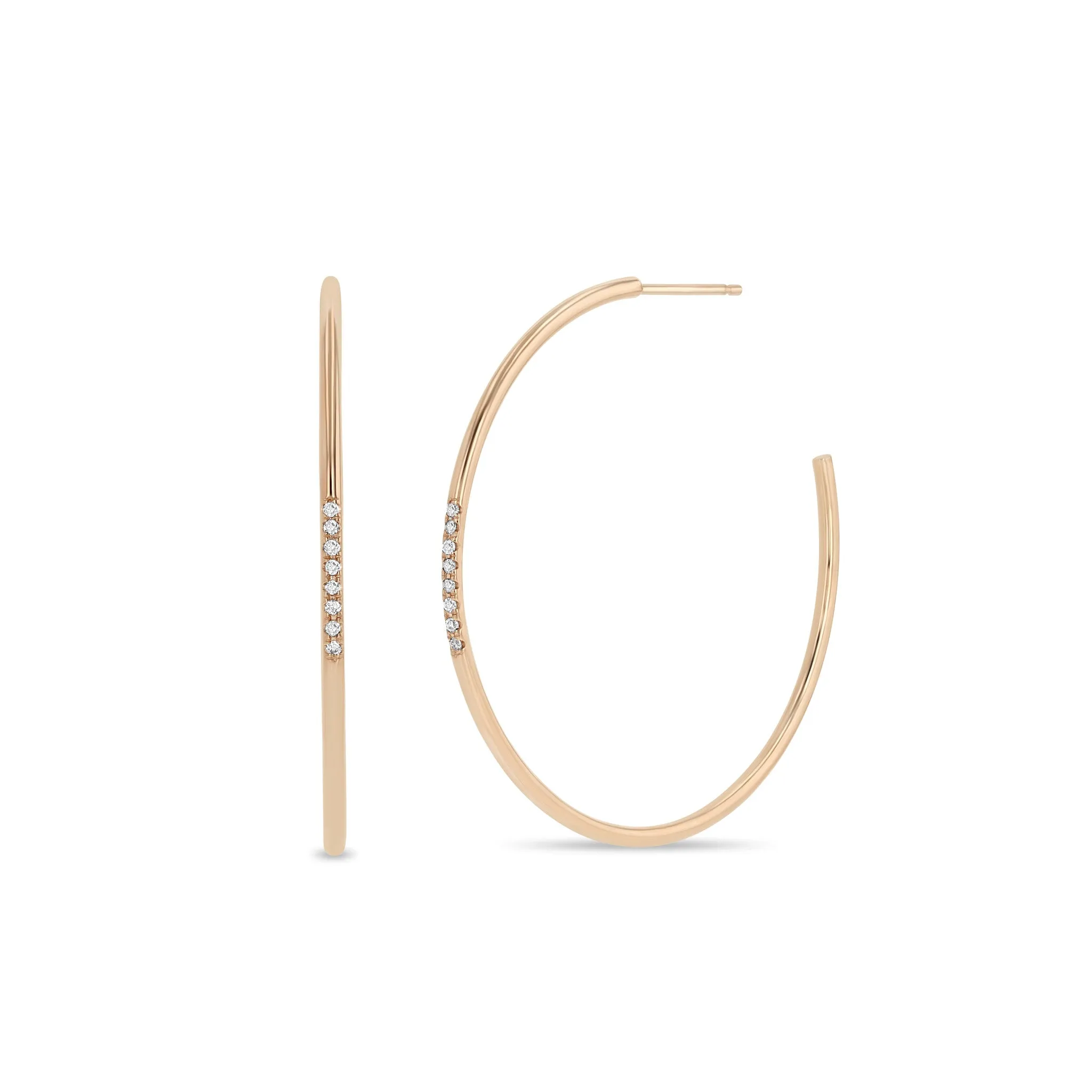 14k Pavé Diamond Thick Wire Large Hoops sold by Zoe Chicco product image thumbnail 4