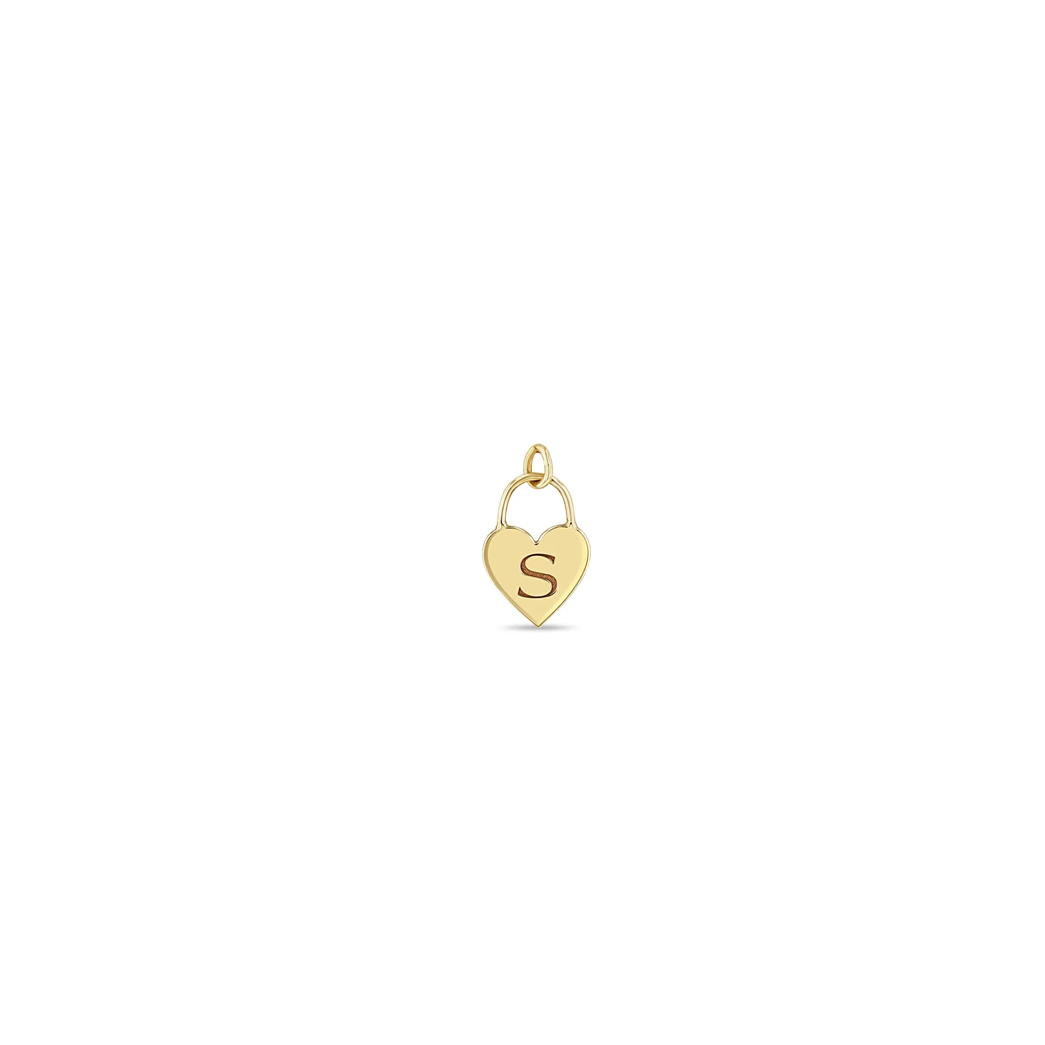 14k Single Engraved Initial Heart Padlock Charm Pendant sold by Zoe Chicco