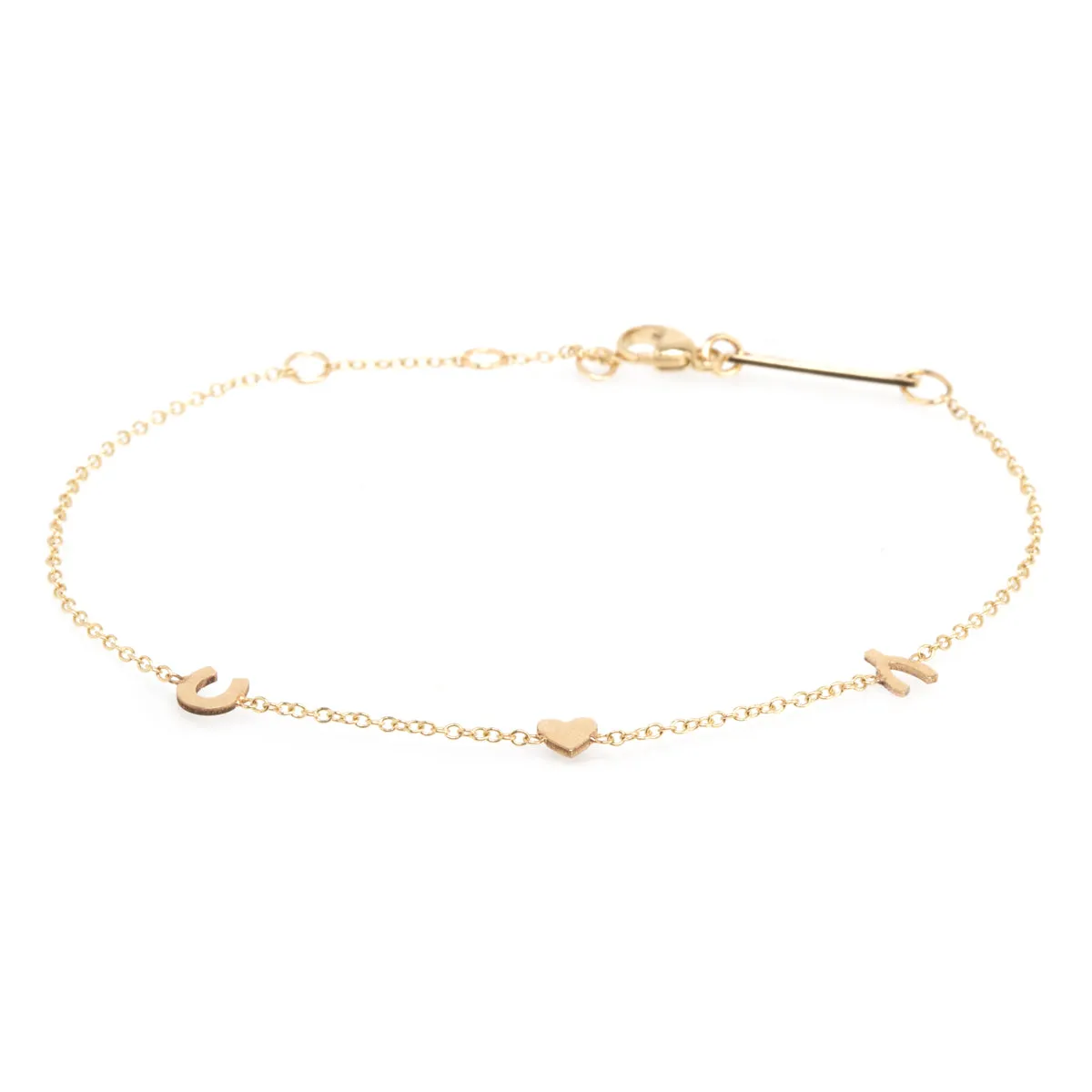 14k Itty Bitty Luck & Love Station Bracelet sold by Zoe Chicco