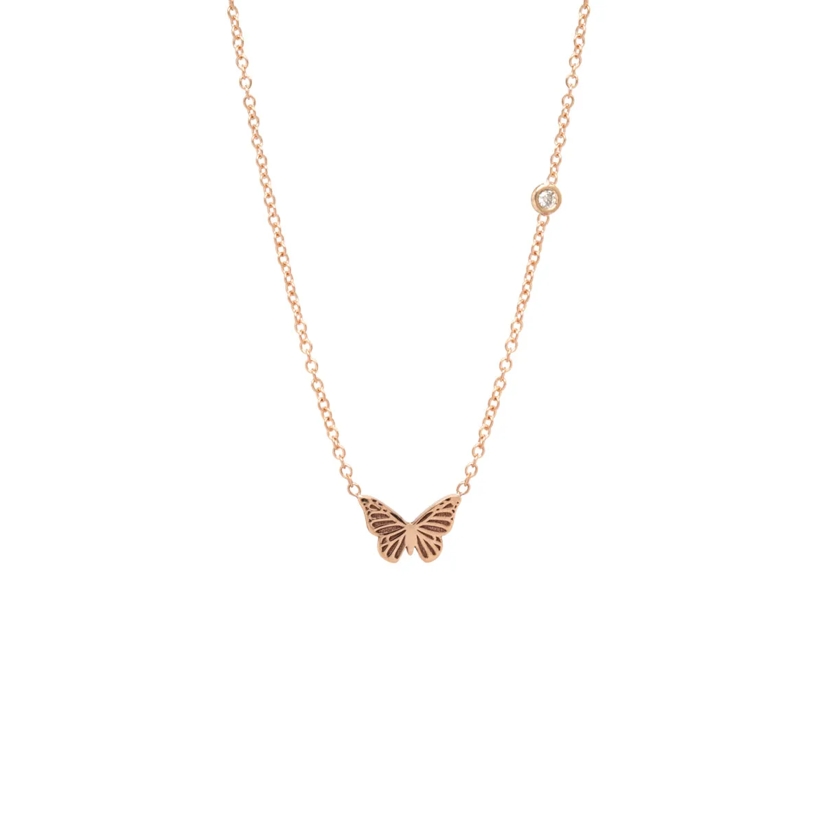 14k Itty Bitty Butterfly Necklace with Floating Diamond sold by Zoe Chicco