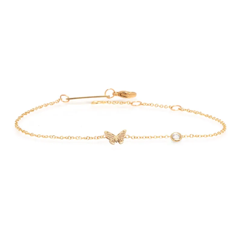 14k Itty Bitty Butterfly Bracelet with Floating Diamond sold by Zoe Chicco