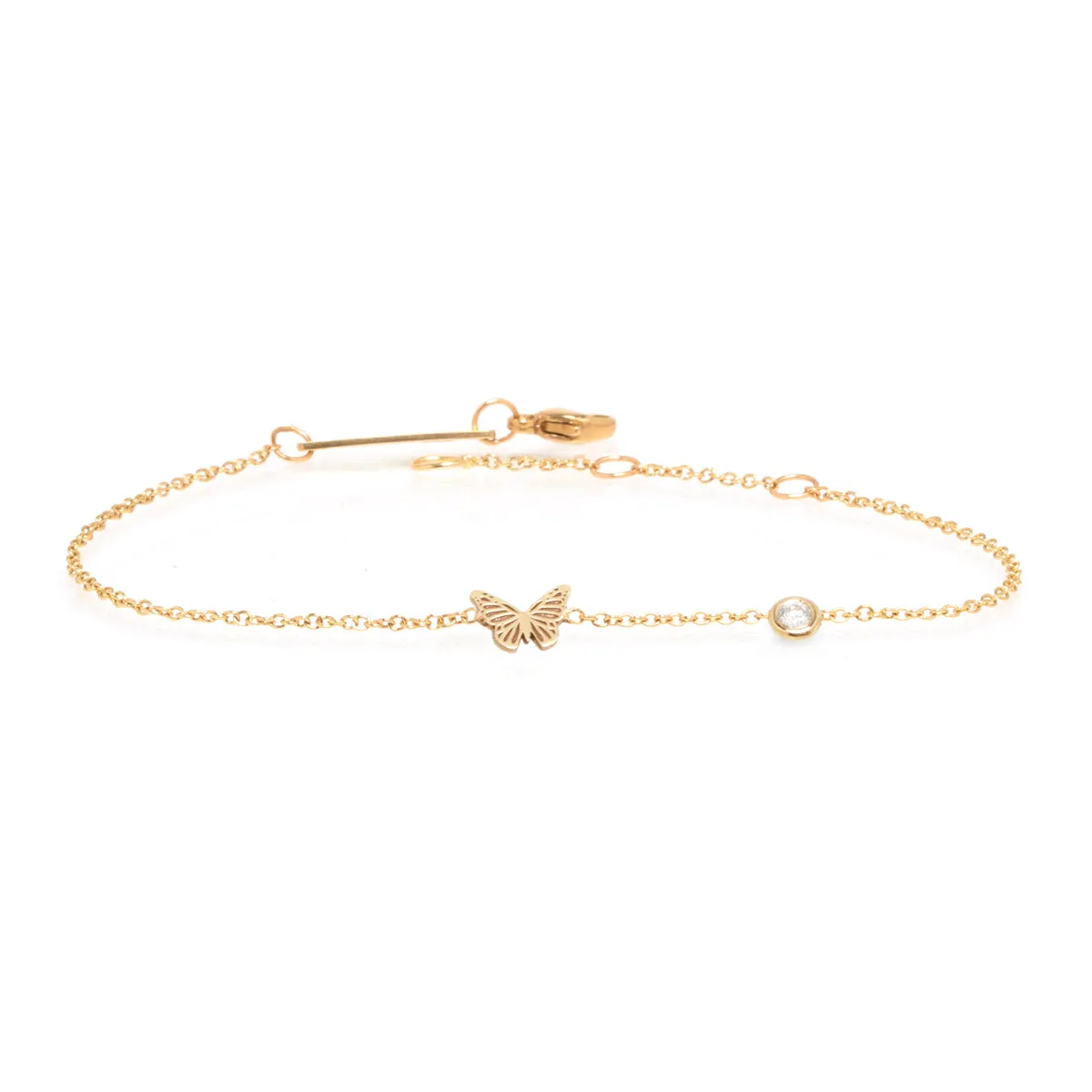 14k Itty Bitty Butterfly Bracelet with Floating Diamond sold by Zoe Chicco