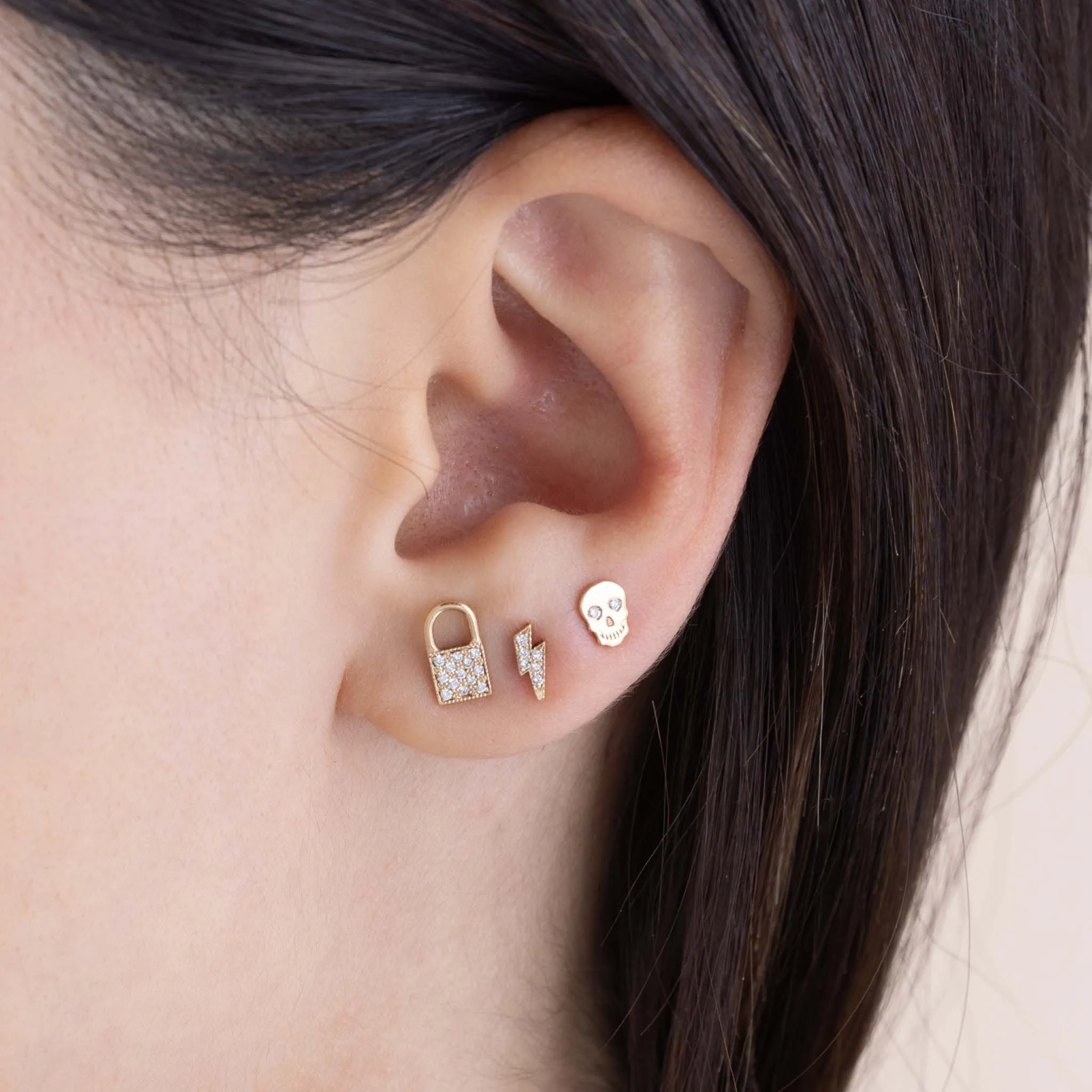 14k Itty Bitty Skull with Diamond Eyes Stud sold by Zoe Chicco product image thumbnail 2