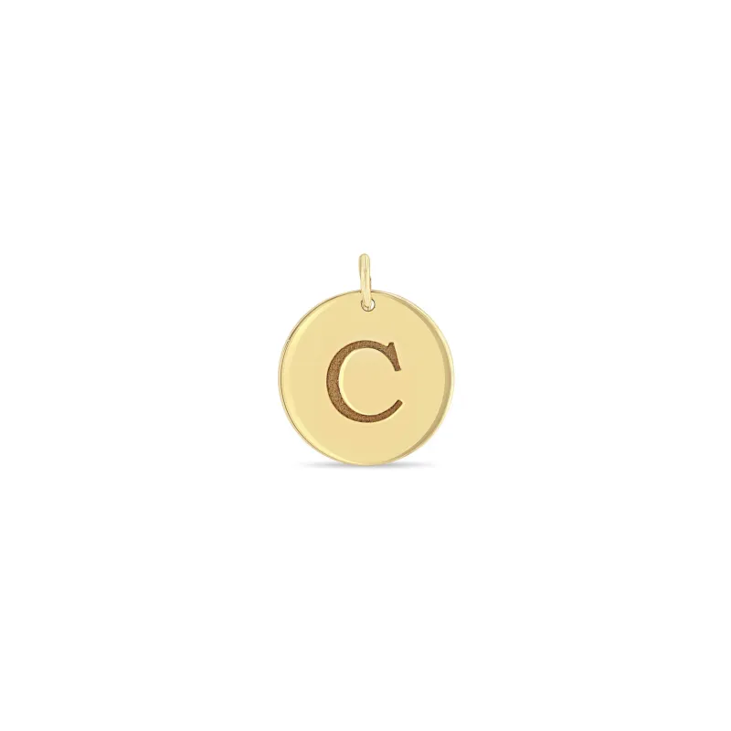 14k Single Engraved Initial Medium Disc Charm Pendant sold by Zoe Chicco