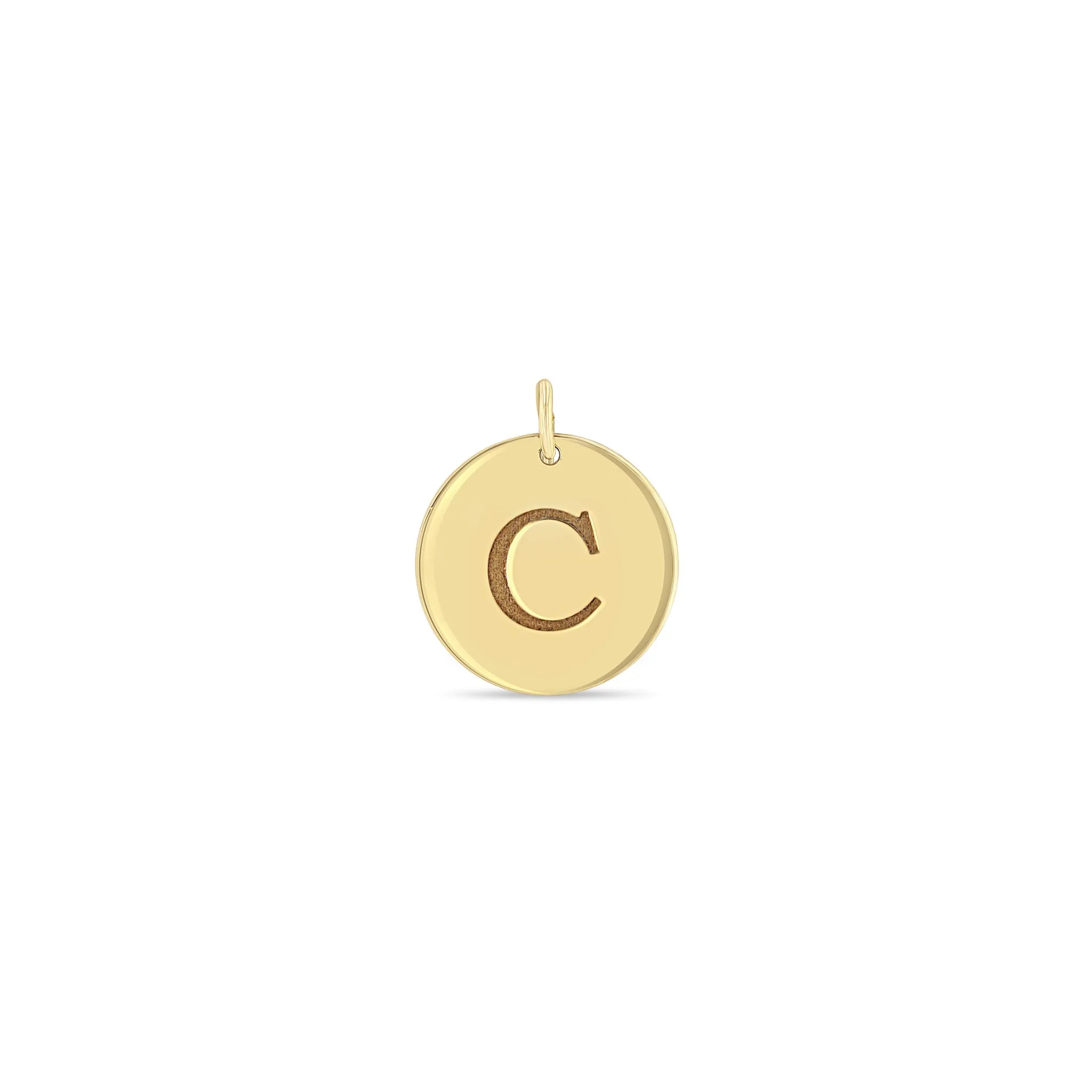 14k Single Engraved Initial Medium Disc Charm Pendant sold by Zoe Chicco