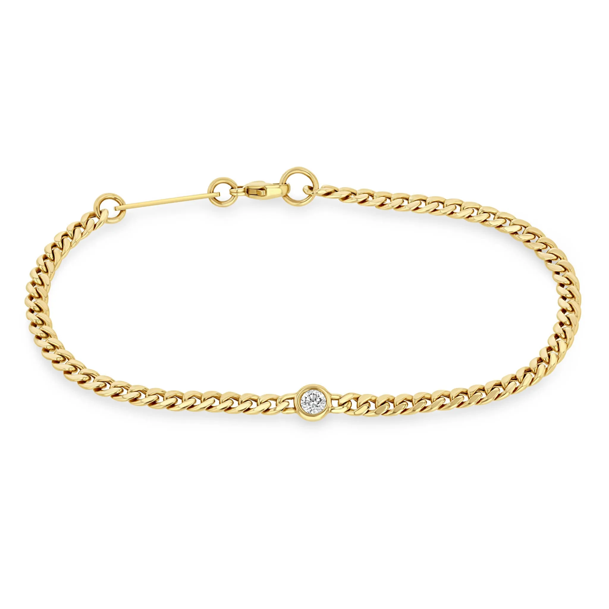 14k Small Curb Chain Bracelet with Floating Diamond sold by Zoe Chicco