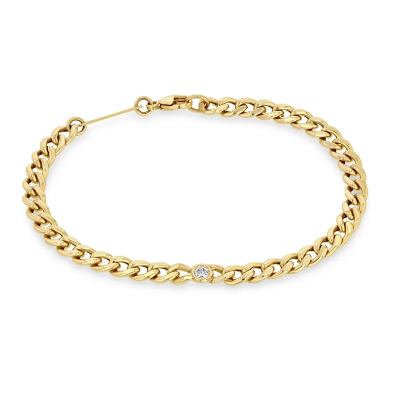 14k Medium Curb Chain Bracelet with Single Floating Diamond sold by Zoe Chicco