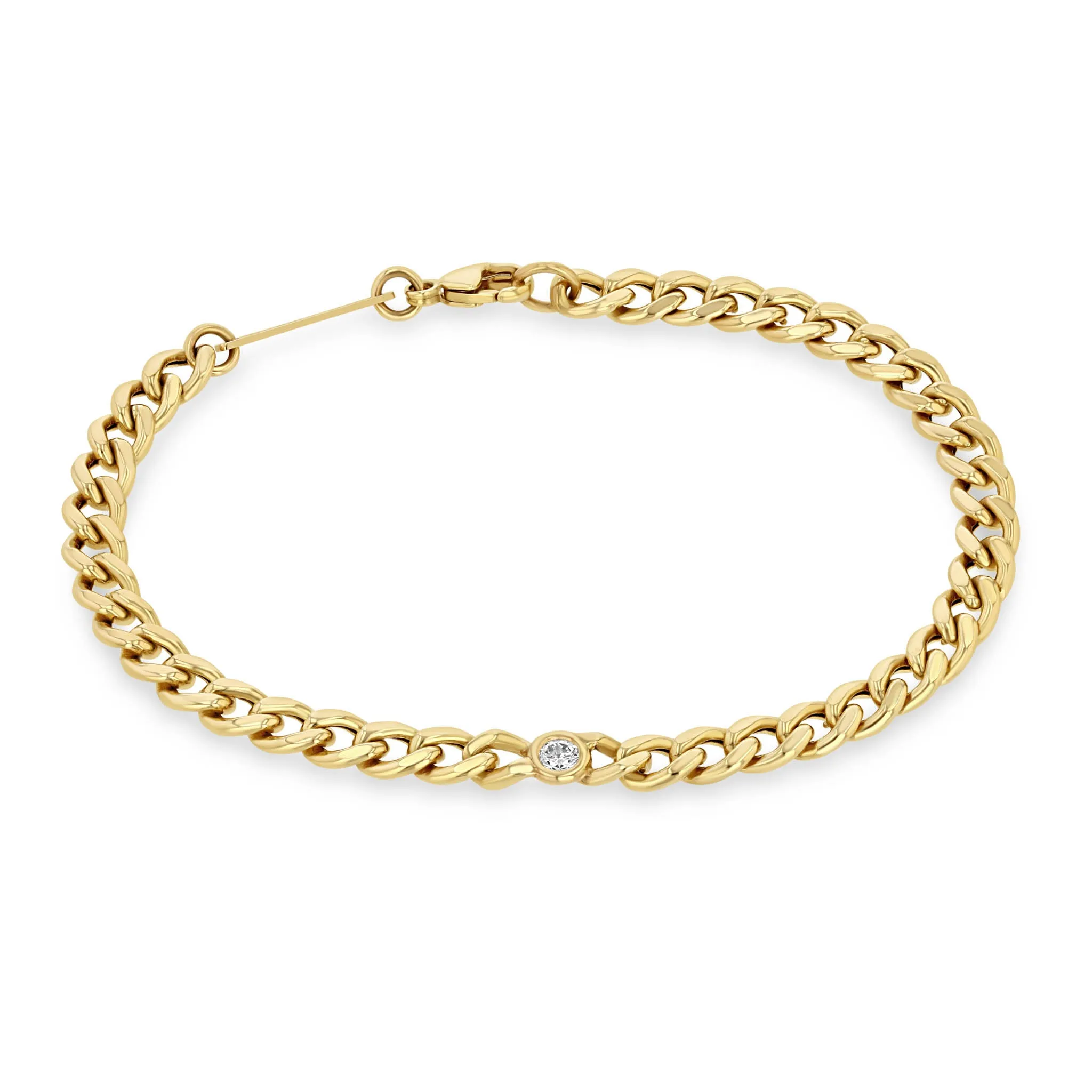 14k Medium Curb Chain Bracelet with Single Floating Diamond sold by Zoe Chicco