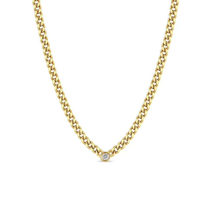 14k Medium Curb Chain Necklace with Floating Diamond sold by Zoe Chicco