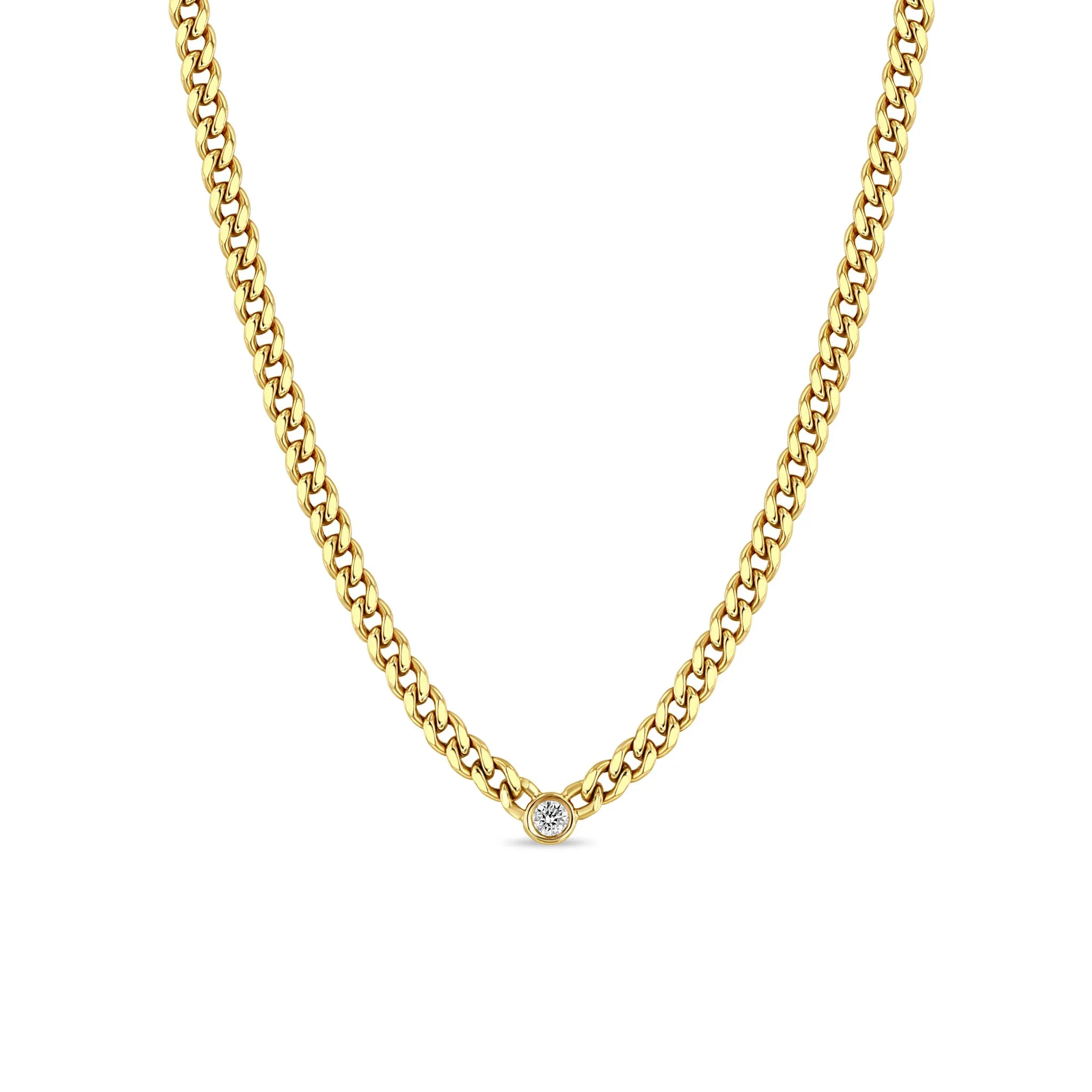14k Medium Curb Chain Necklace with Floating Diamond sold by Zoe Chicco
