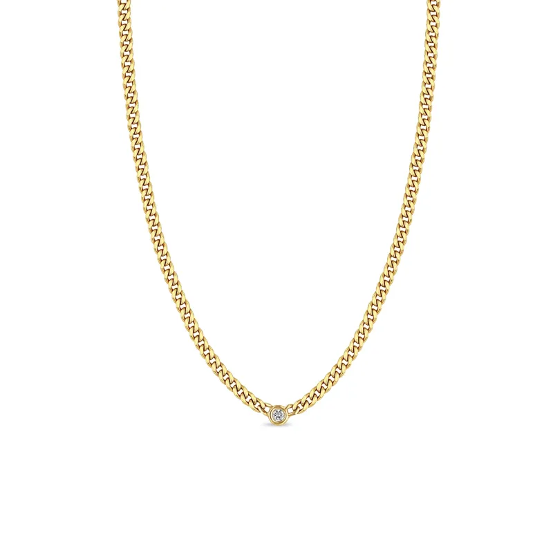 14k Small Curb Chain Necklace with Floating Diamond sold by Zoe Chicco