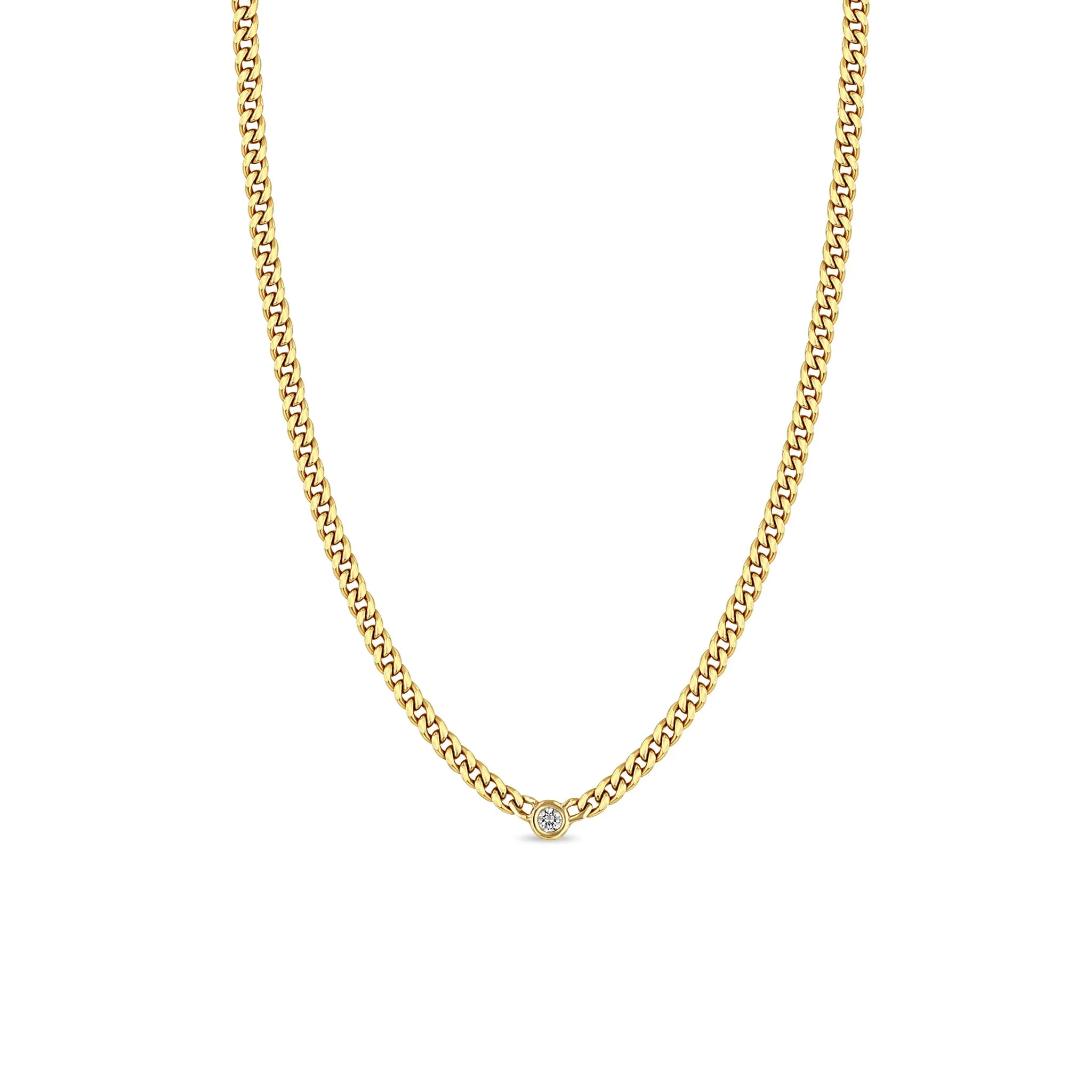 14k Small Curb Chain Necklace with Floating Diamond sold by Zoe Chicco