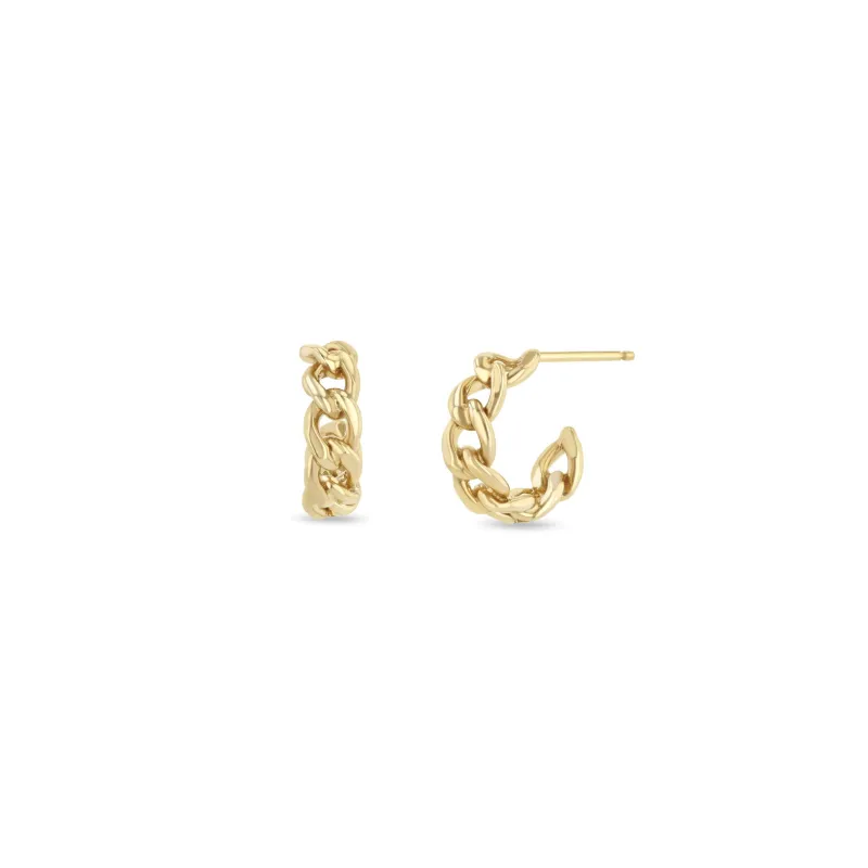 14k Medium Curb Chain Huggie Hoops sold by Zoe Chicco