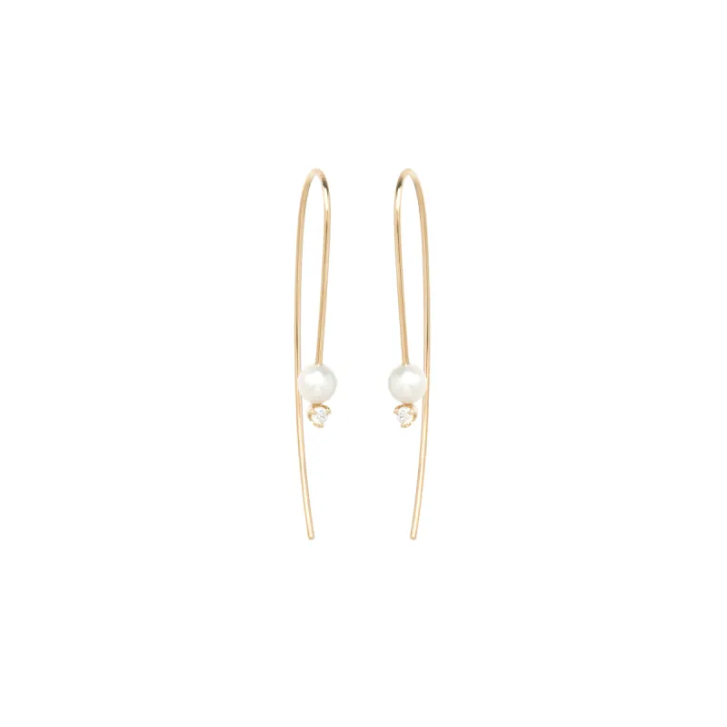 14k Pearl & Diamond Wire Earrings sold by Zoe Chicco