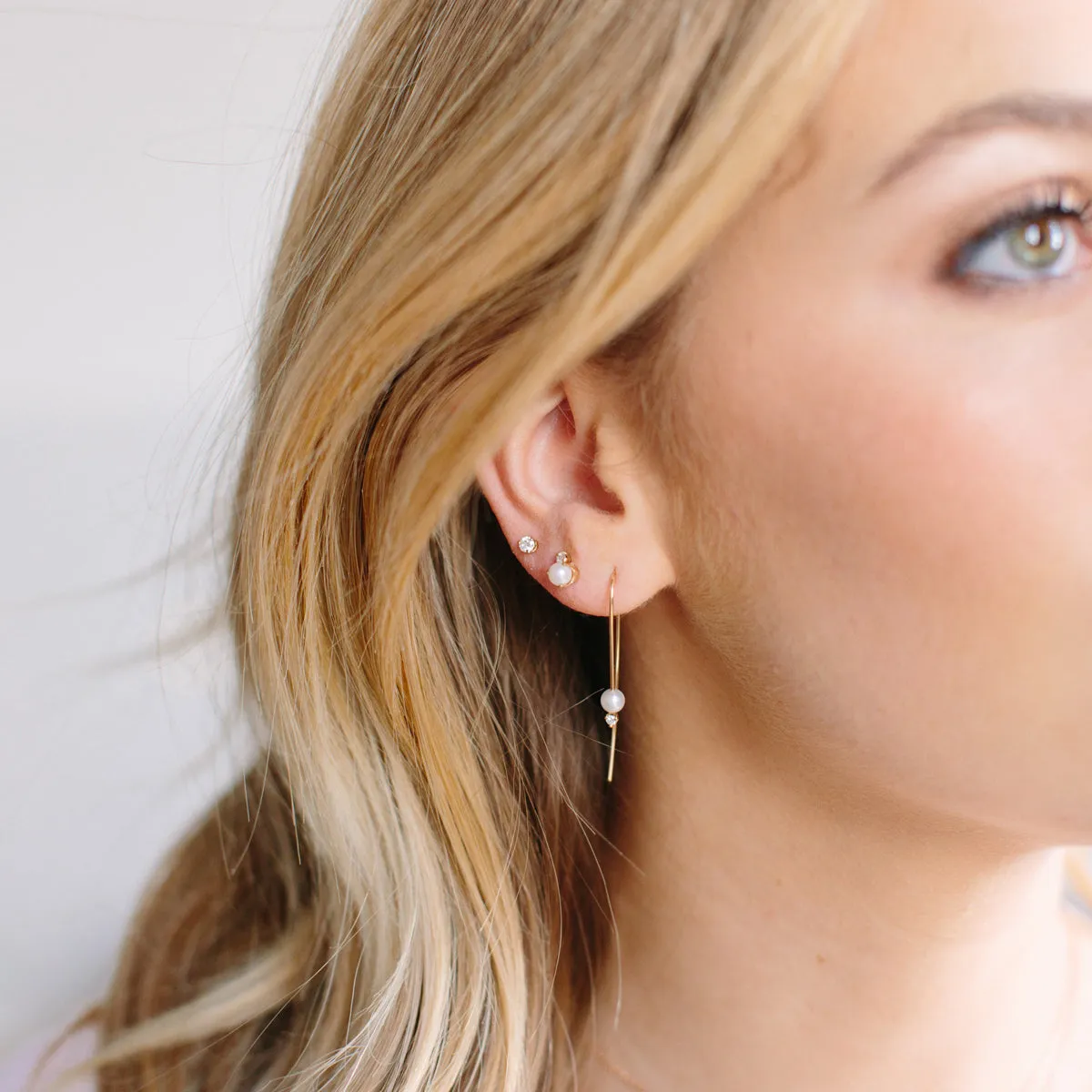 14k Pearl & Diamond Wire Earrings sold by Zoe Chicco product image thumbnail 4