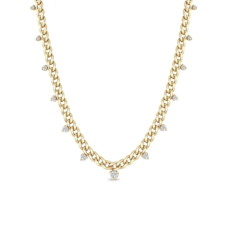 14k Graduated Prong Diamonds Medium Curb Chain Necklace sold by Zoe Chicco