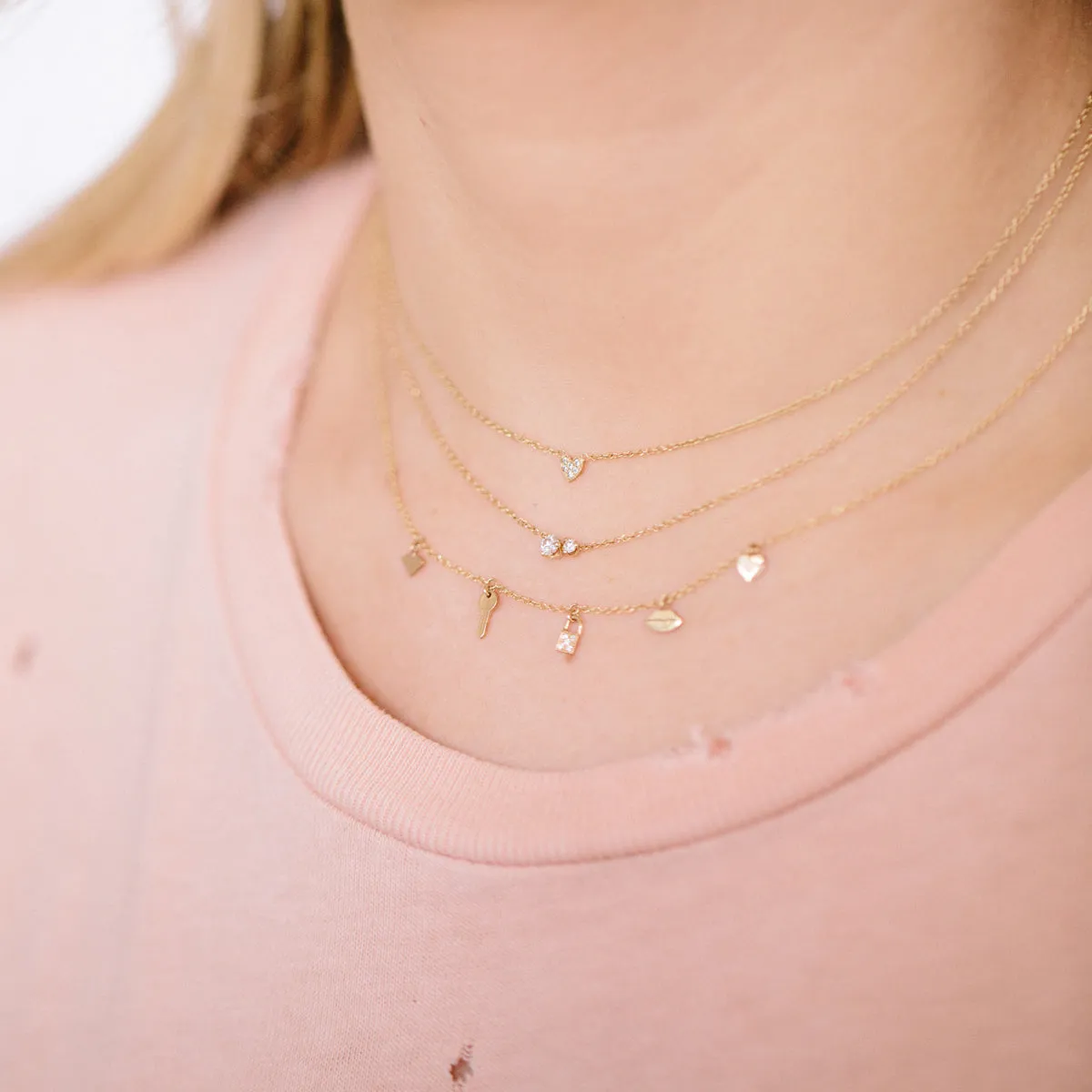 14k Large 2 Mixed Prong Diamond Necklace sold by Zoe Chicco product image thumbnail 3