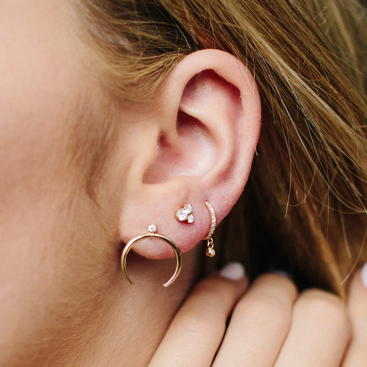 14k 3 Large Mixed Prong Diamond Cluster Stud Earrings sold by Zoe Chicco product image thumbnail 2