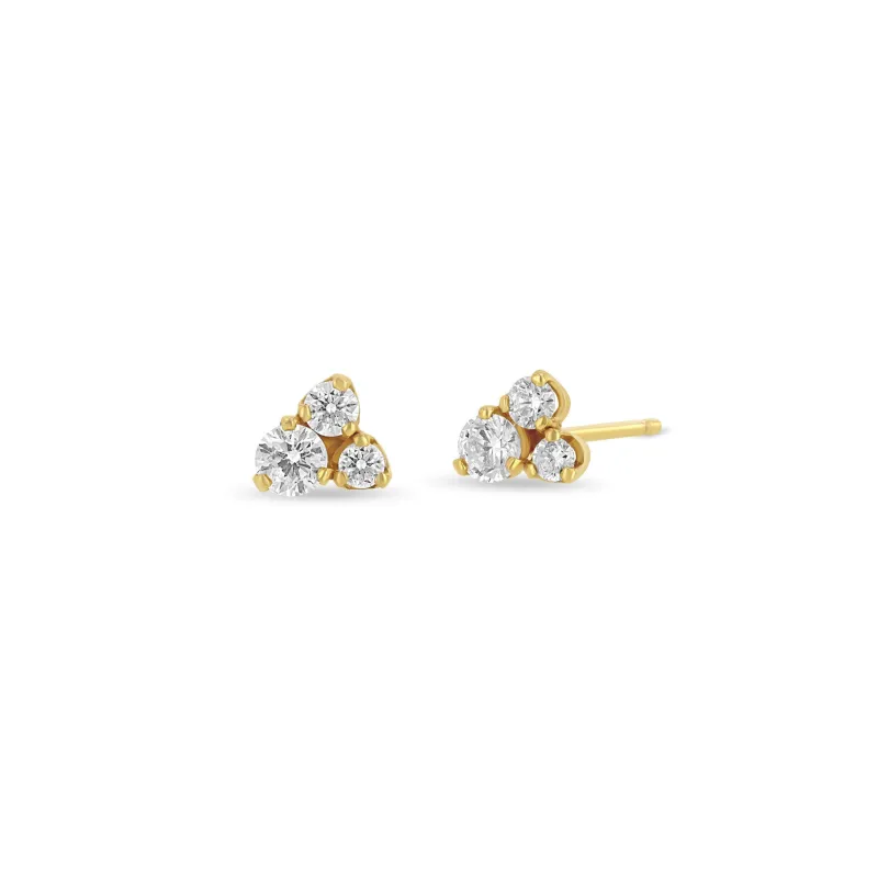 14k 3 Large Mixed Prong Diamond Cluster Stud Earrings sold by Zoe Chicco