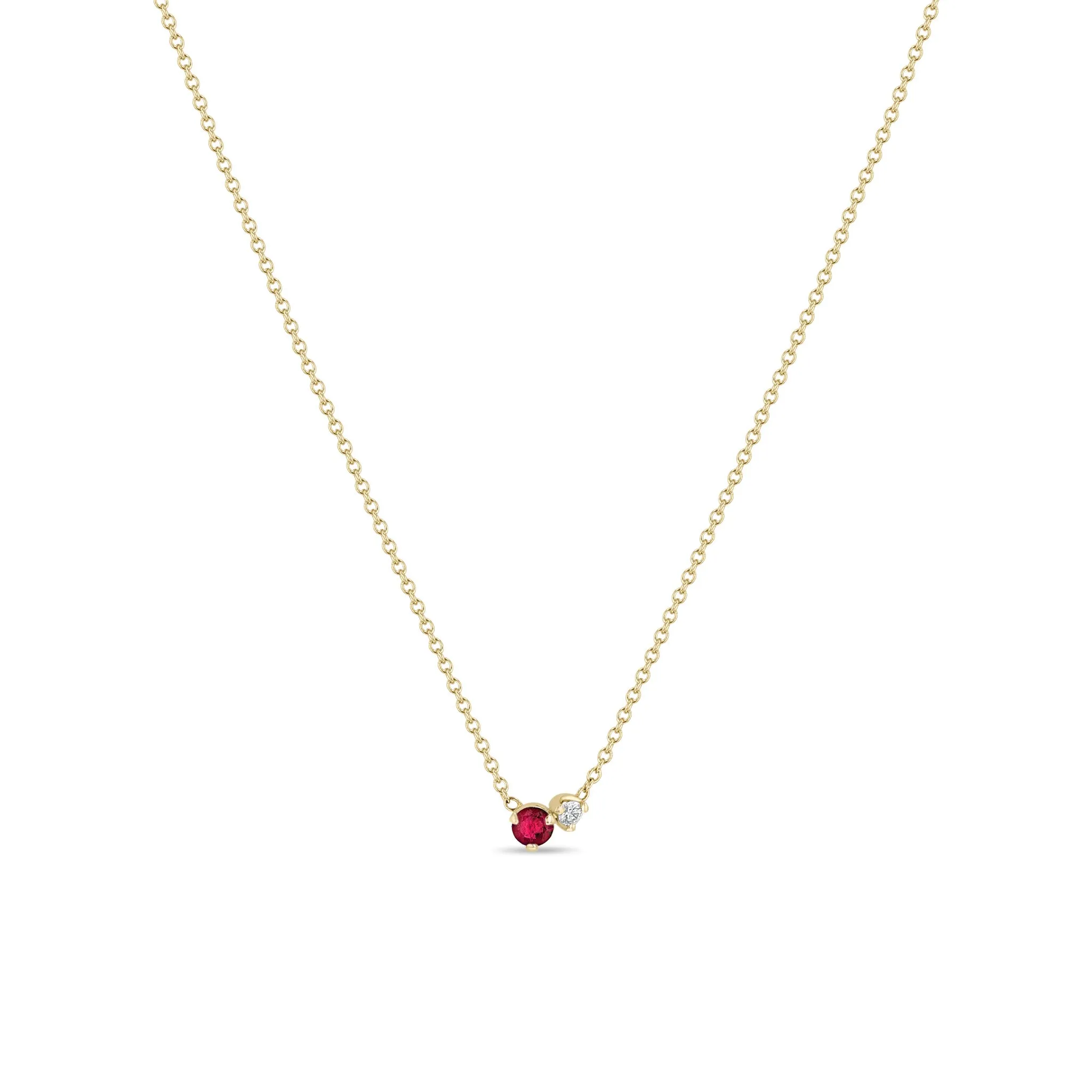 14k Prong Diamond & Ruby Necklace sold by Zoe Chicco