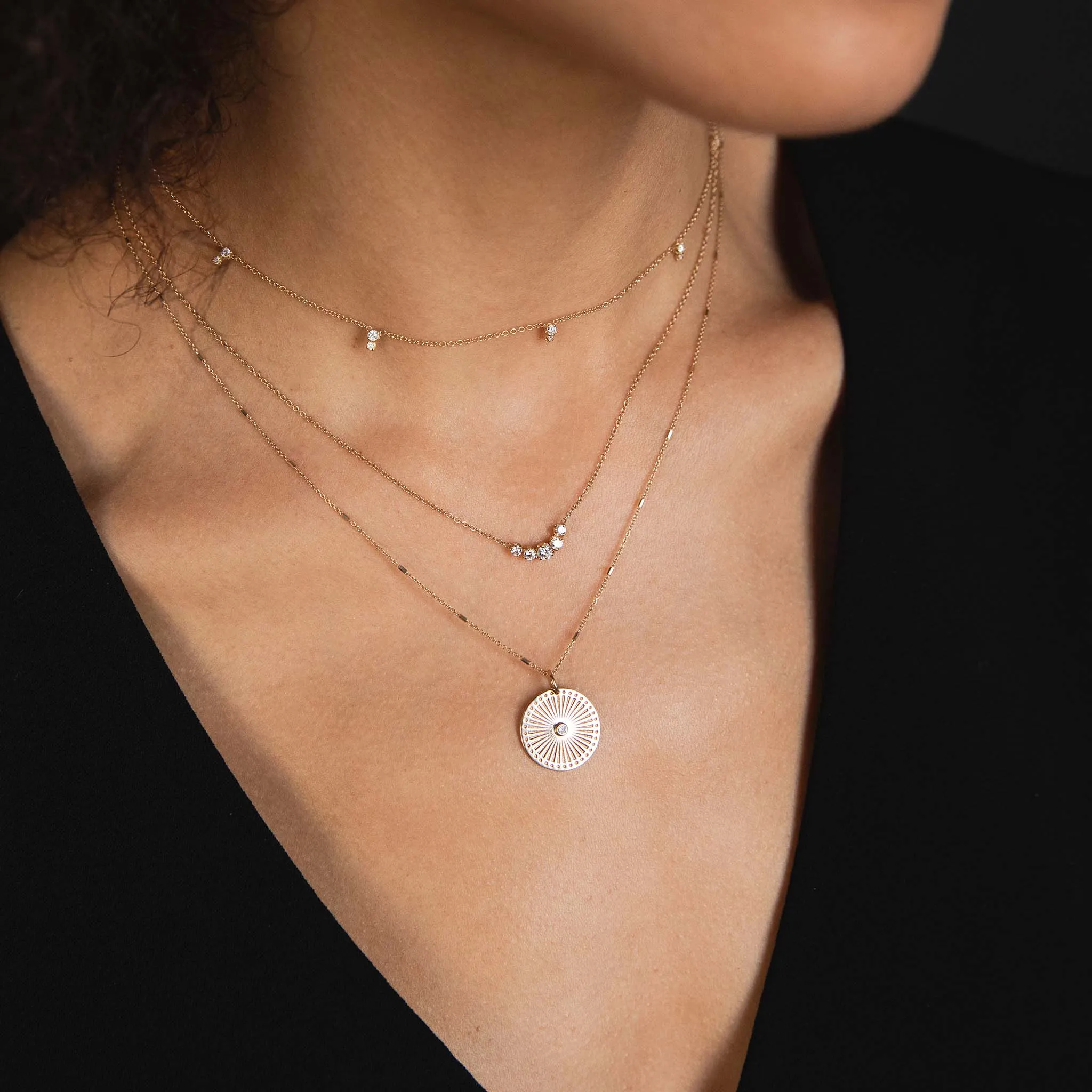 14k Small Sunbeam Medallion Diamond Bezel Necklace sold by Zoe Chicco product image thumbnail 3