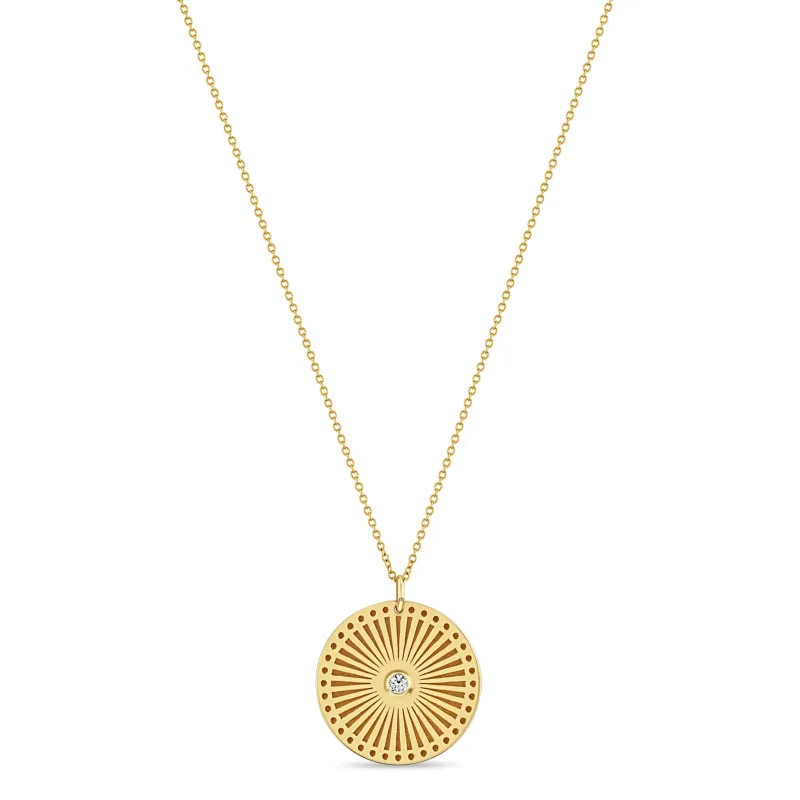 14k Medium Sunbeam Medallion Diamond Bezel Necklace sold by Zoe Chicco