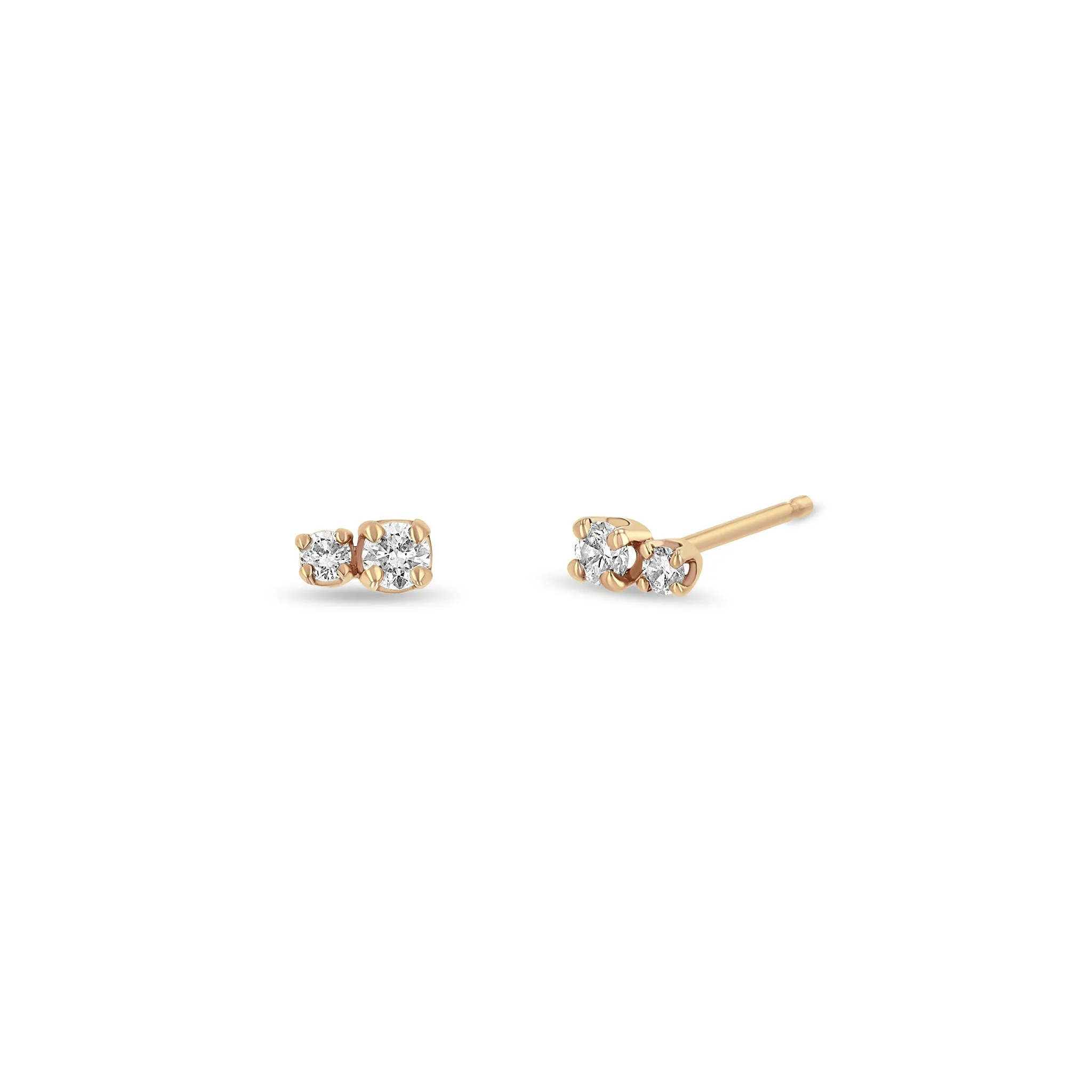 14k 2 Mixed Size Prong Diamond Studs sold by Zoe Chicco product image thumbnail 5