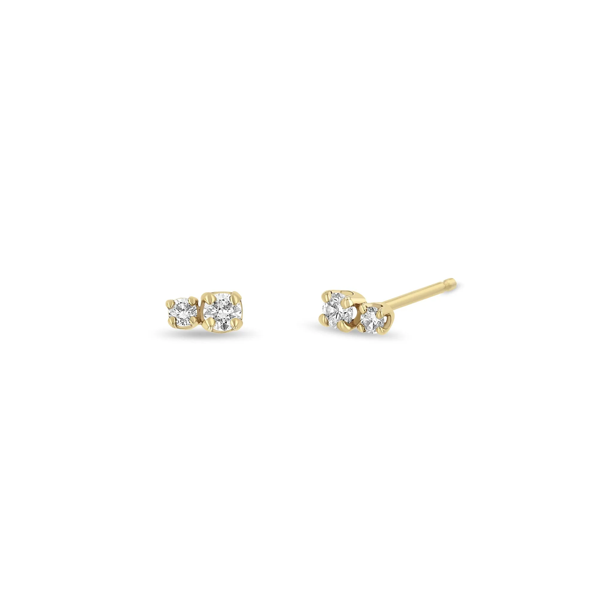 14k 2 Mixed Size Prong Diamond Studs sold by Zoe Chicco