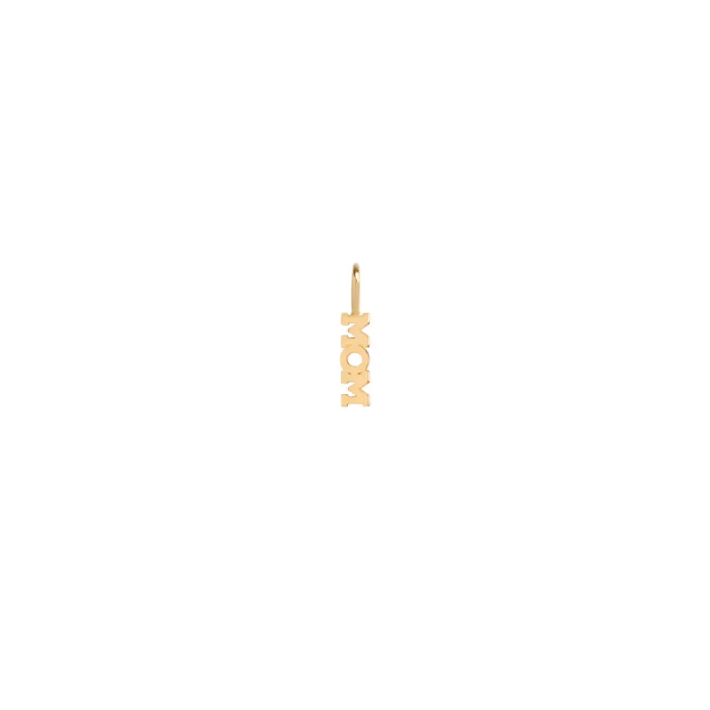 14k single itty bitty capital letter MOM charm sold by Zoe Chicco