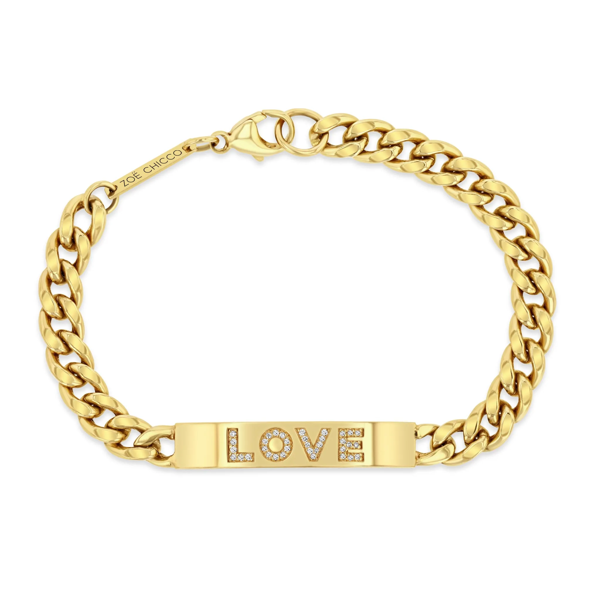 14k Pavé Diamond LOVE Large Curb Chain ID Bracelet sold by Zoe Chicco product image thumbnail 3