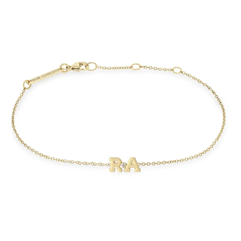 14k 2 Initial Letter with Diamond Bezel Bracelet sold by Zoe Chicco
