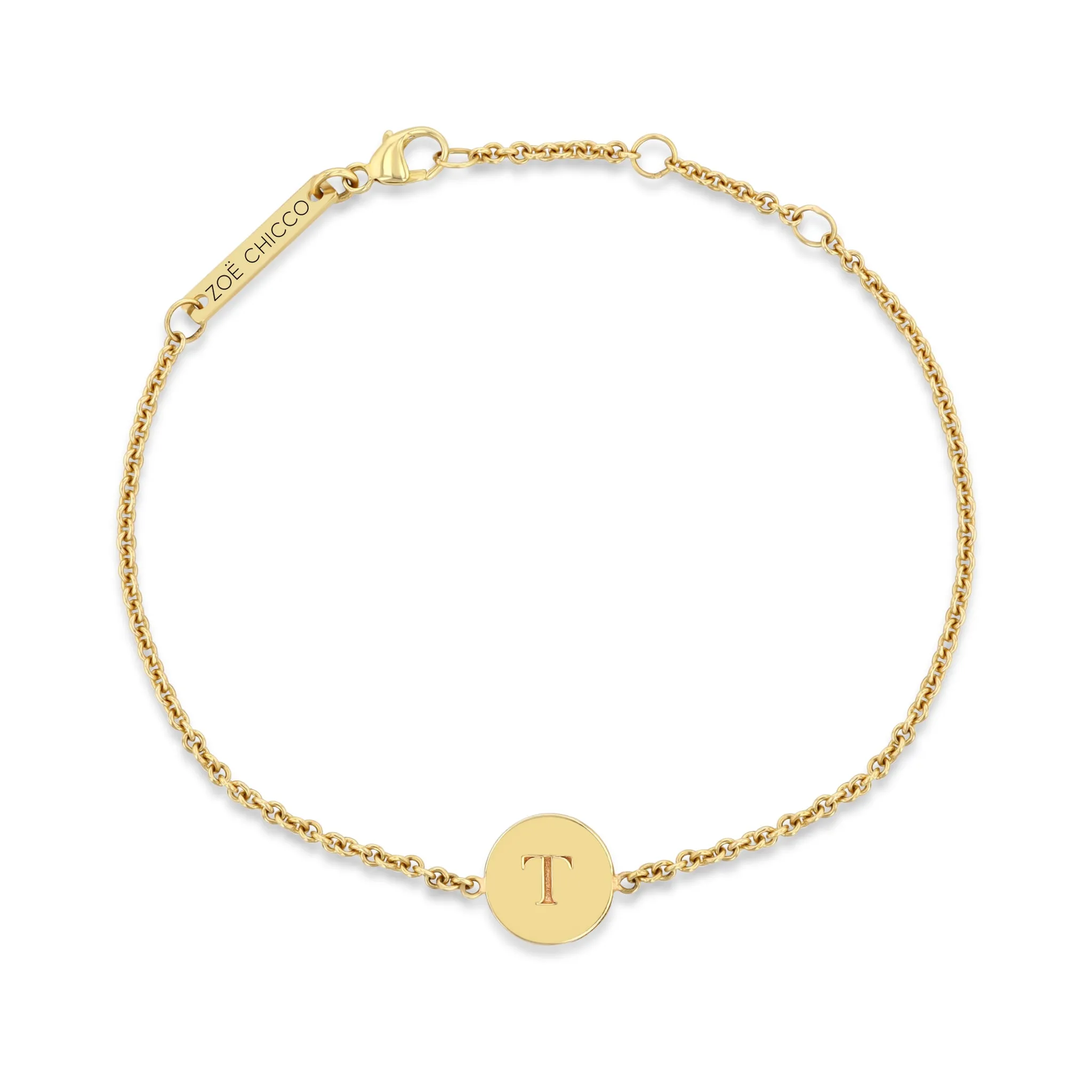 14k Engraved Initial Small Disc Bracelet sold by Zoe Chicco product image thumbnail 2