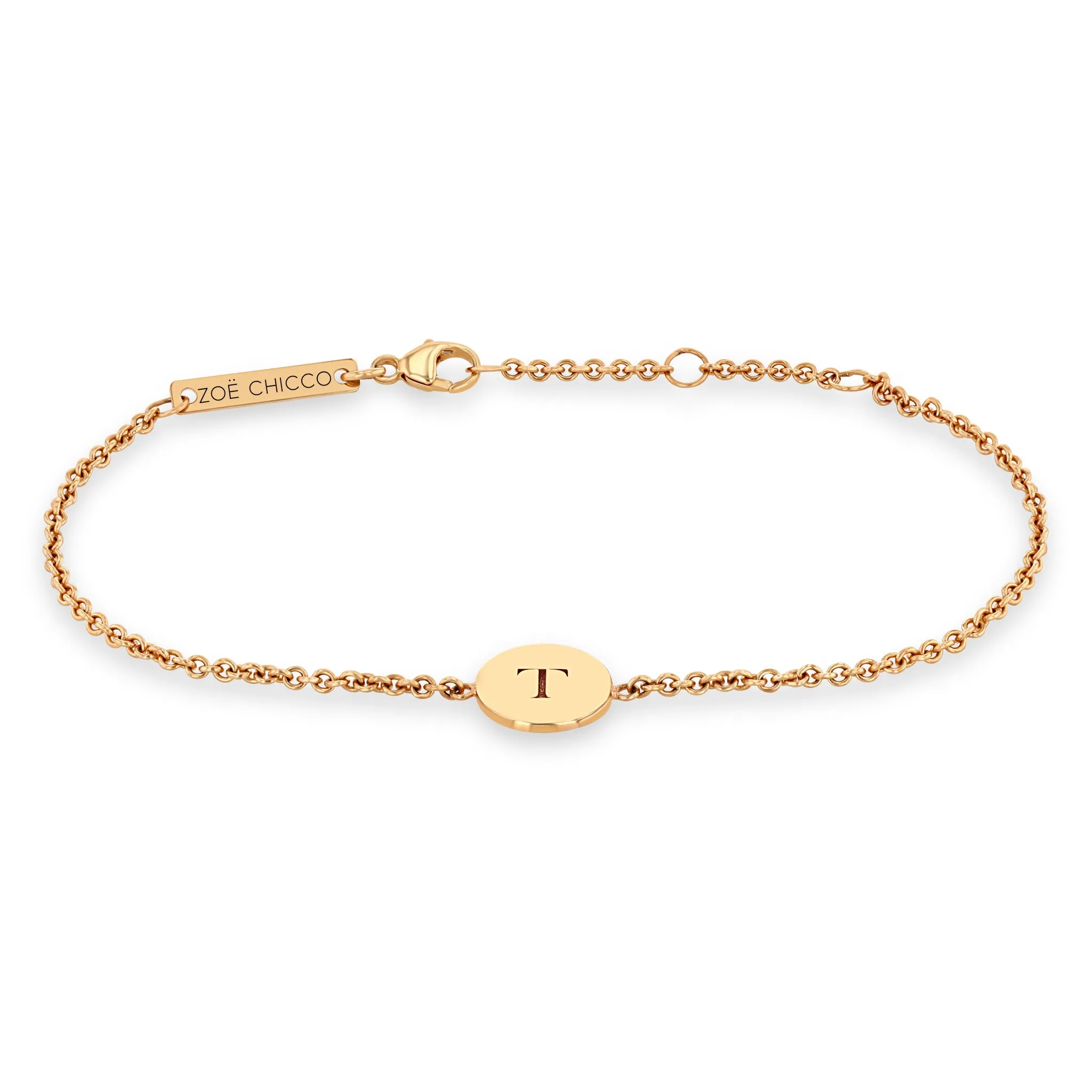 14k Engraved Initial Small Disc Bracelet sold by Zoe Chicco product image thumbnail 3