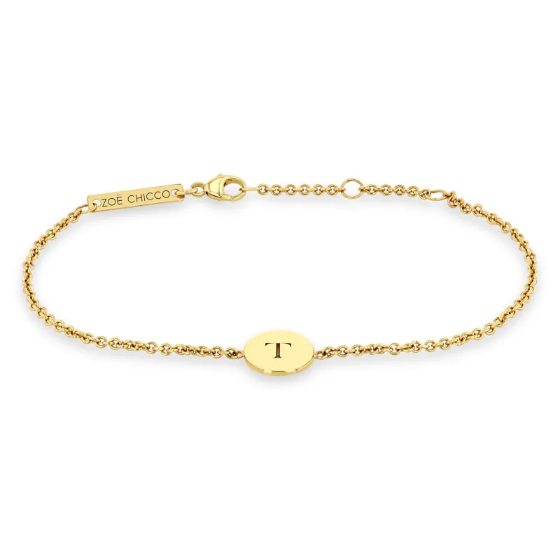 14k Engraved Initial Small Disc Bracelet sold by Zoe Chicco