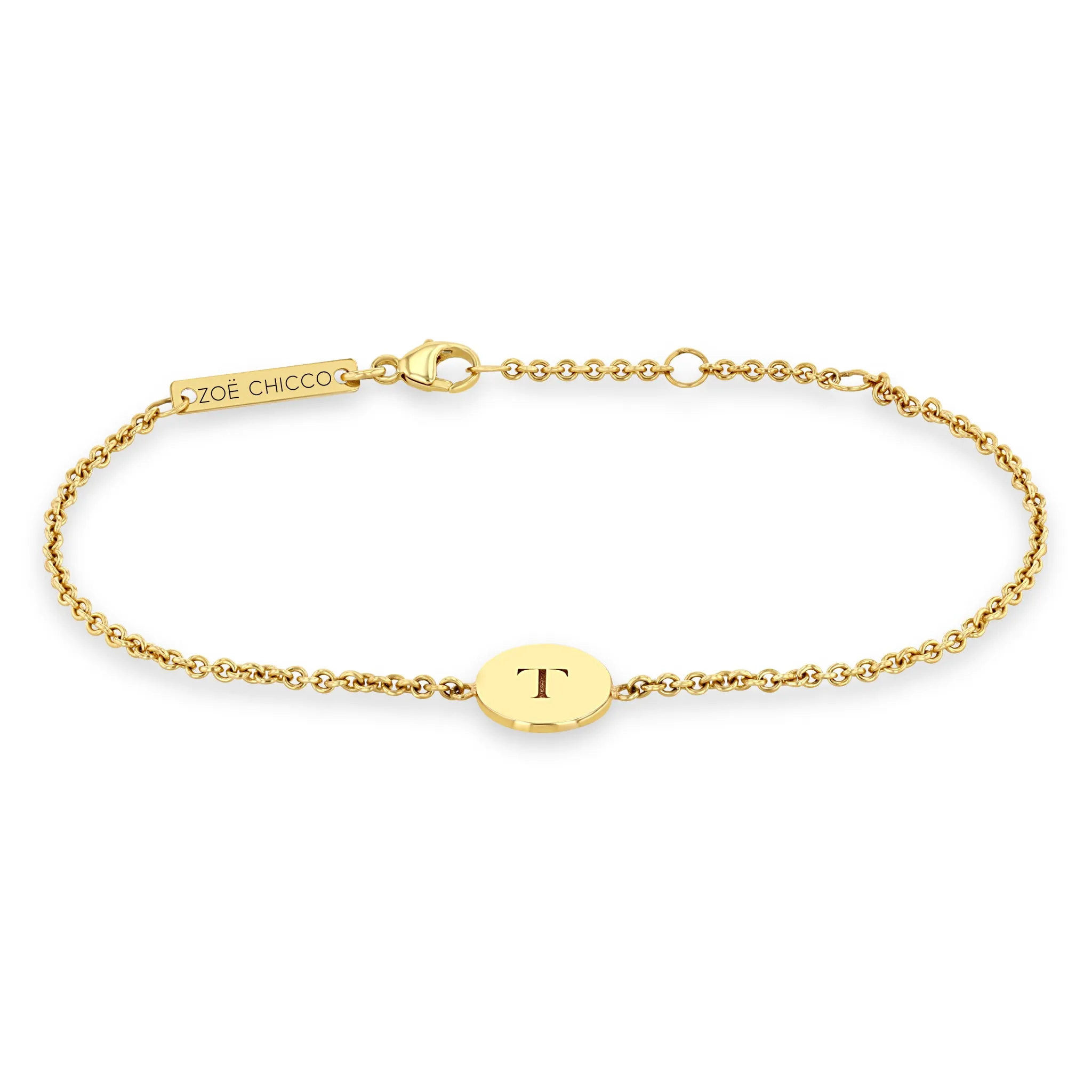 14k Engraved Initial Small Disc Bracelet sold by Zoe Chicco