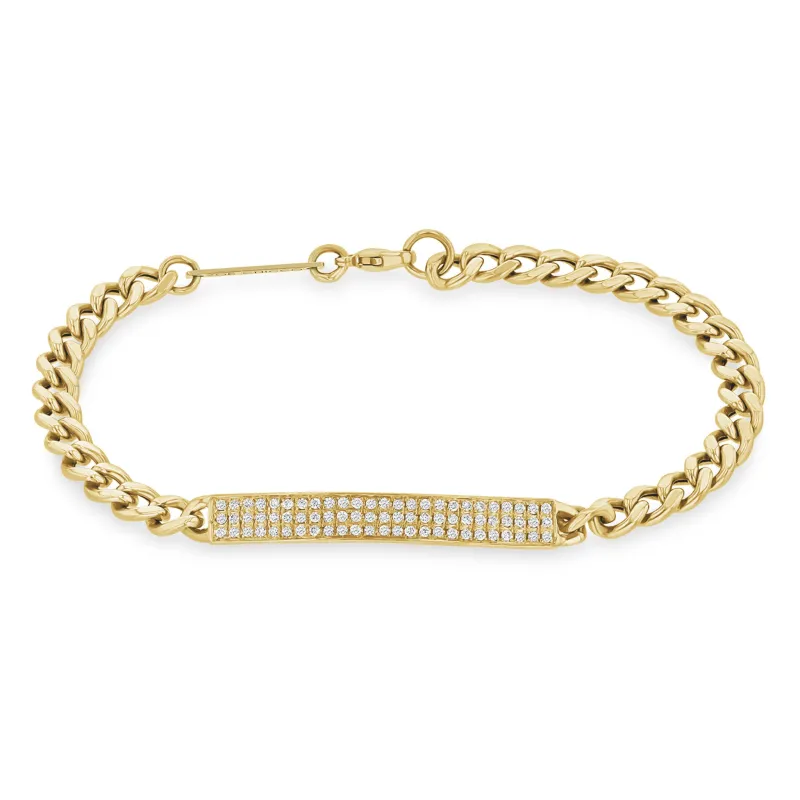 14k Pavé Diamond ID Bar Medium Curb Chain Bracelet sold by Zoe Chicco