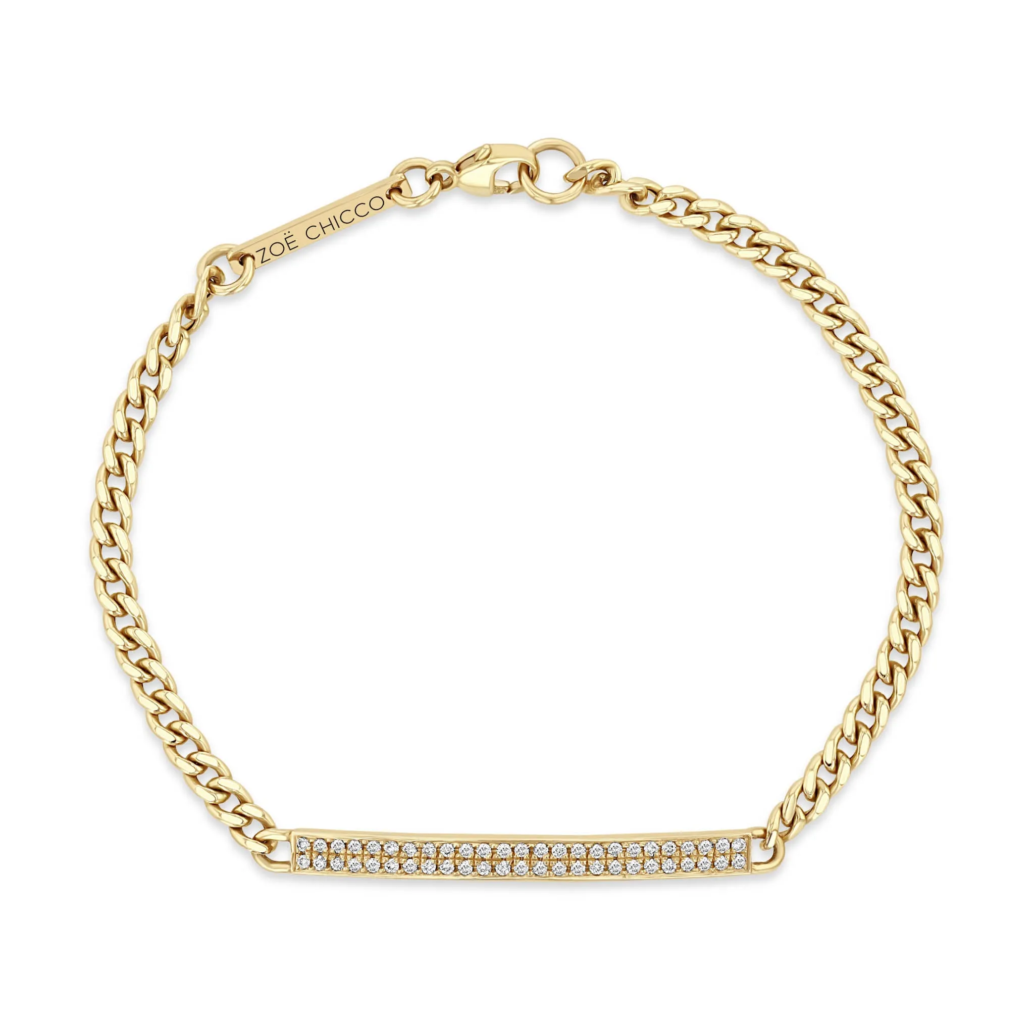 14k Pavé Diamond ID Bar Small Curb Chain Bracelet sold by Zoe Chicco product image thumbnail 5