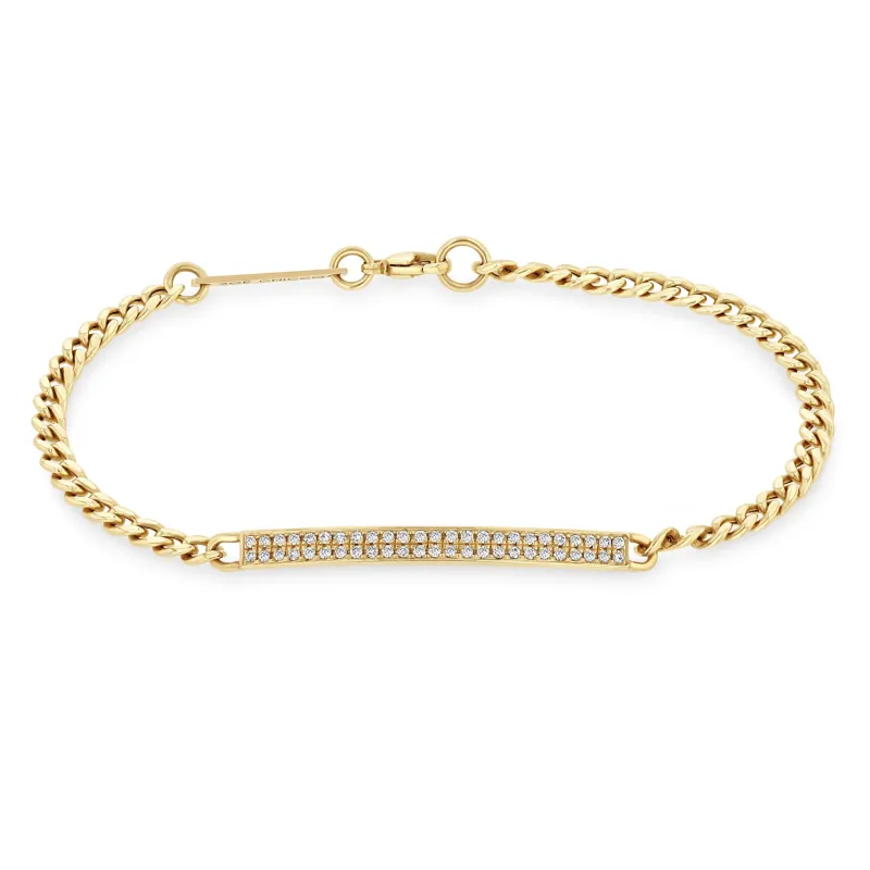 14k Pavé Diamond ID Bar Small Curb Chain Bracelet sold by Zoe Chicco