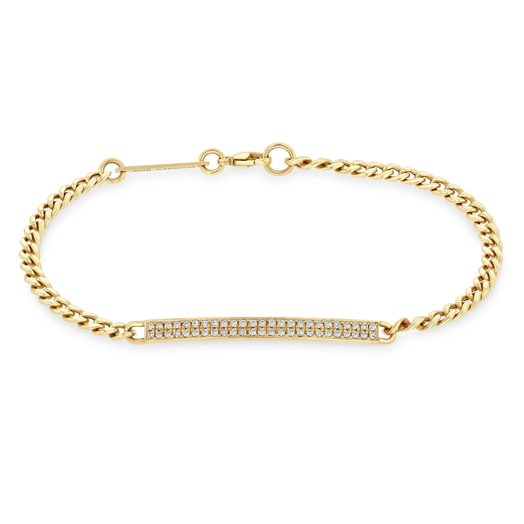 14k Pavé Diamond ID Bar Small Curb Chain Bracelet sold by Zoe Chicco