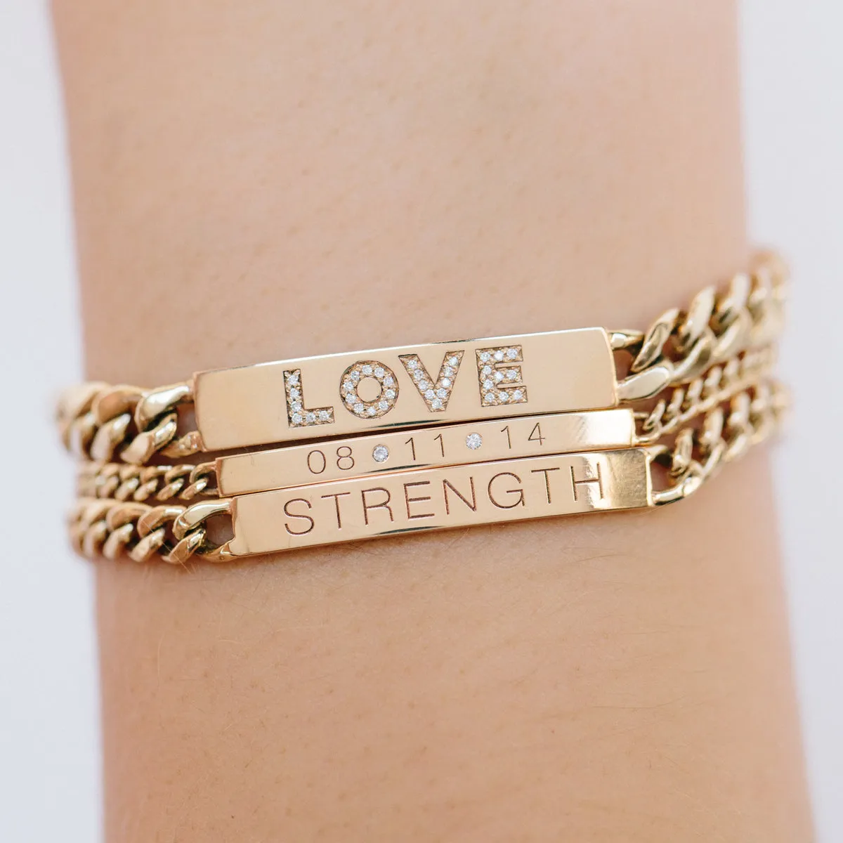 14k Small Curb Chain Date ID Bracelet with Diamonds sold by Zoe Chicco product image thumbnail 2