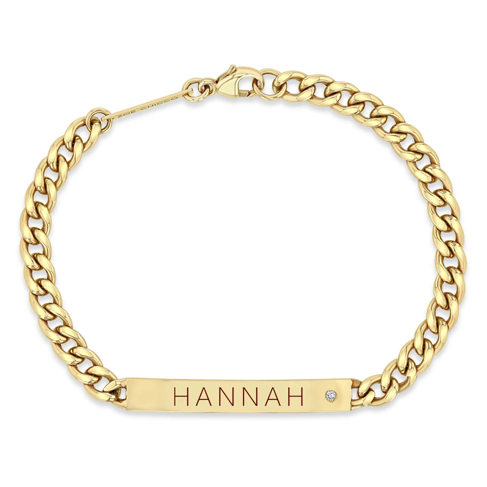 14k Medium Curb Chain Personalized ID Bracelet with Diamond sold by Zoe Chicco product image thumbnail 2