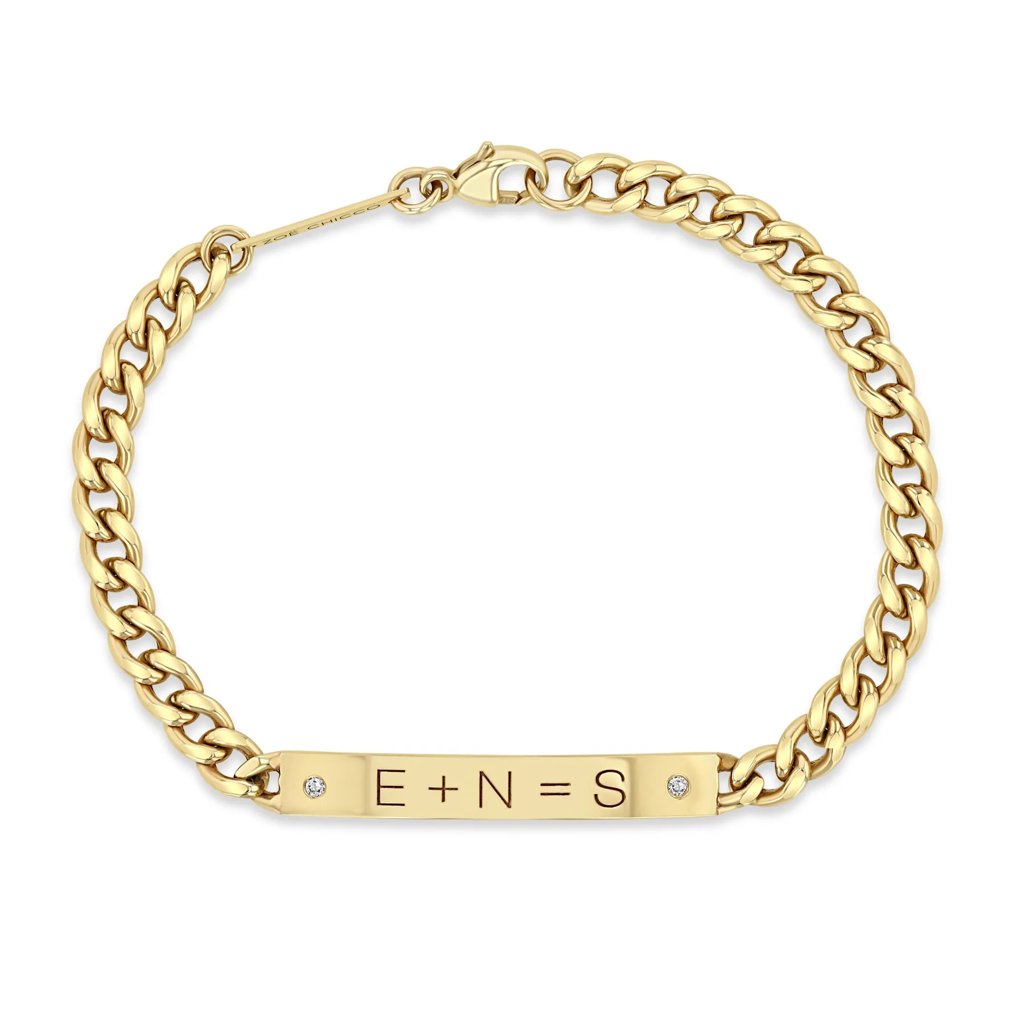14k Medium Curb Chain Personalized Equation Bracelet with 2 Diamonds sold by Zoe Chicco product image thumbnail 2